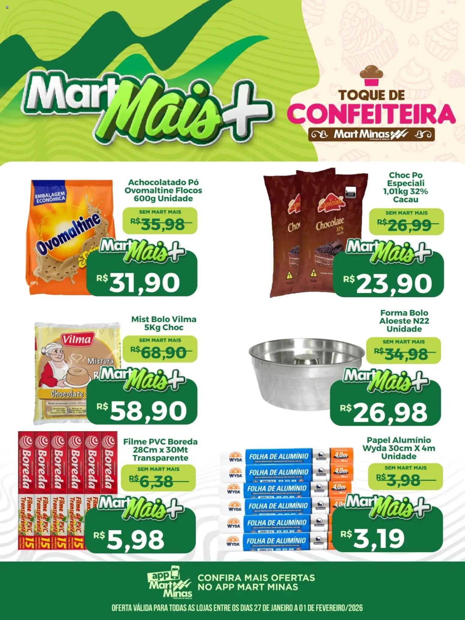 Mart Minas Folheto - válido de 27.01.2026 | Página: 2 | Produtos: Pó, Chocolate, Bolo, Flocos