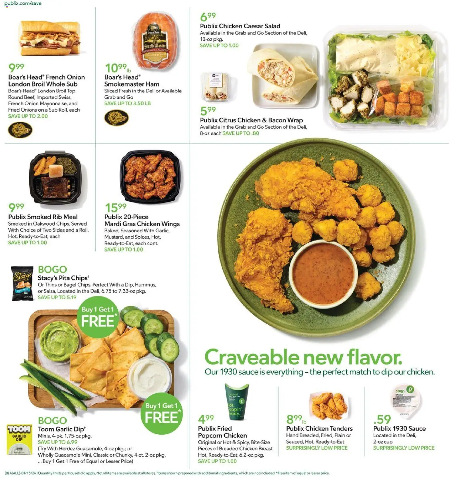 Publix Weekly Ad - valid from 14.01.2026 | Page: 8 | Products: Ham, Sauce, Garlic, Onion