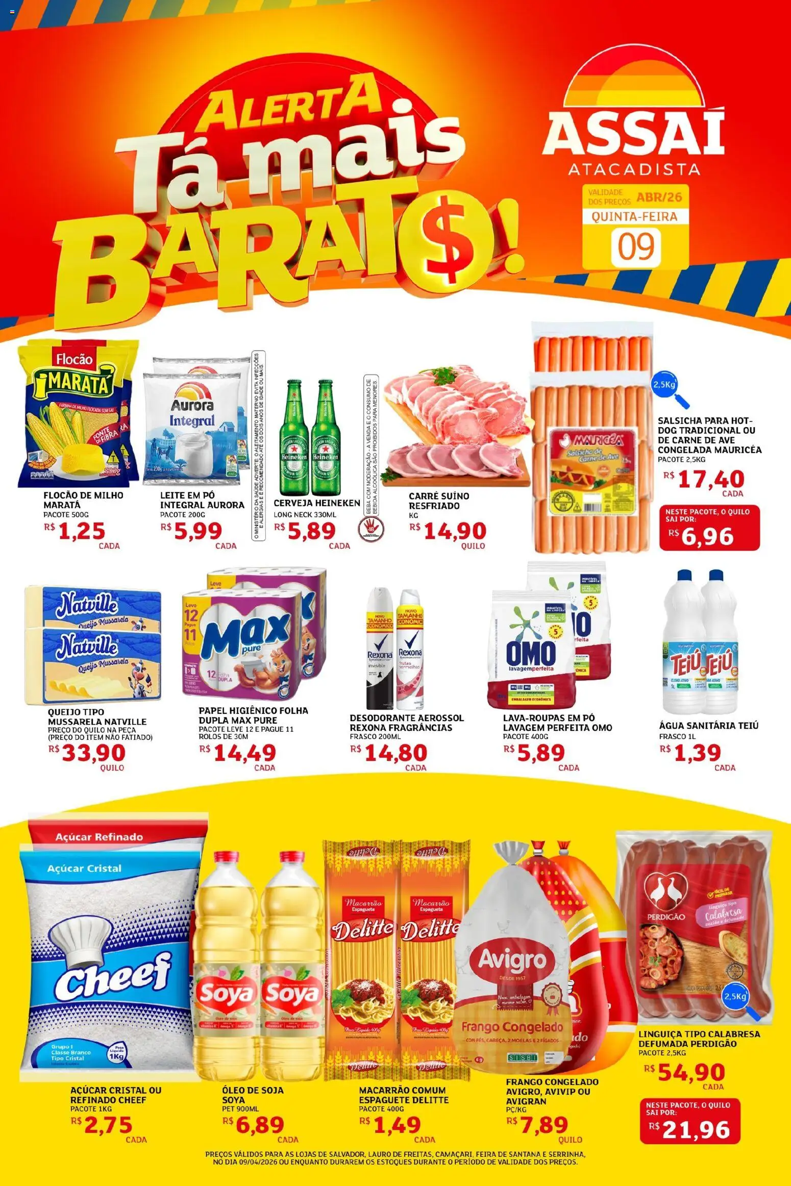 Assaí Atacadista Folheto - válido de 09.04.2026 | Página: 1 | Produtos: Pó, Cloro, Linguiça, Sal