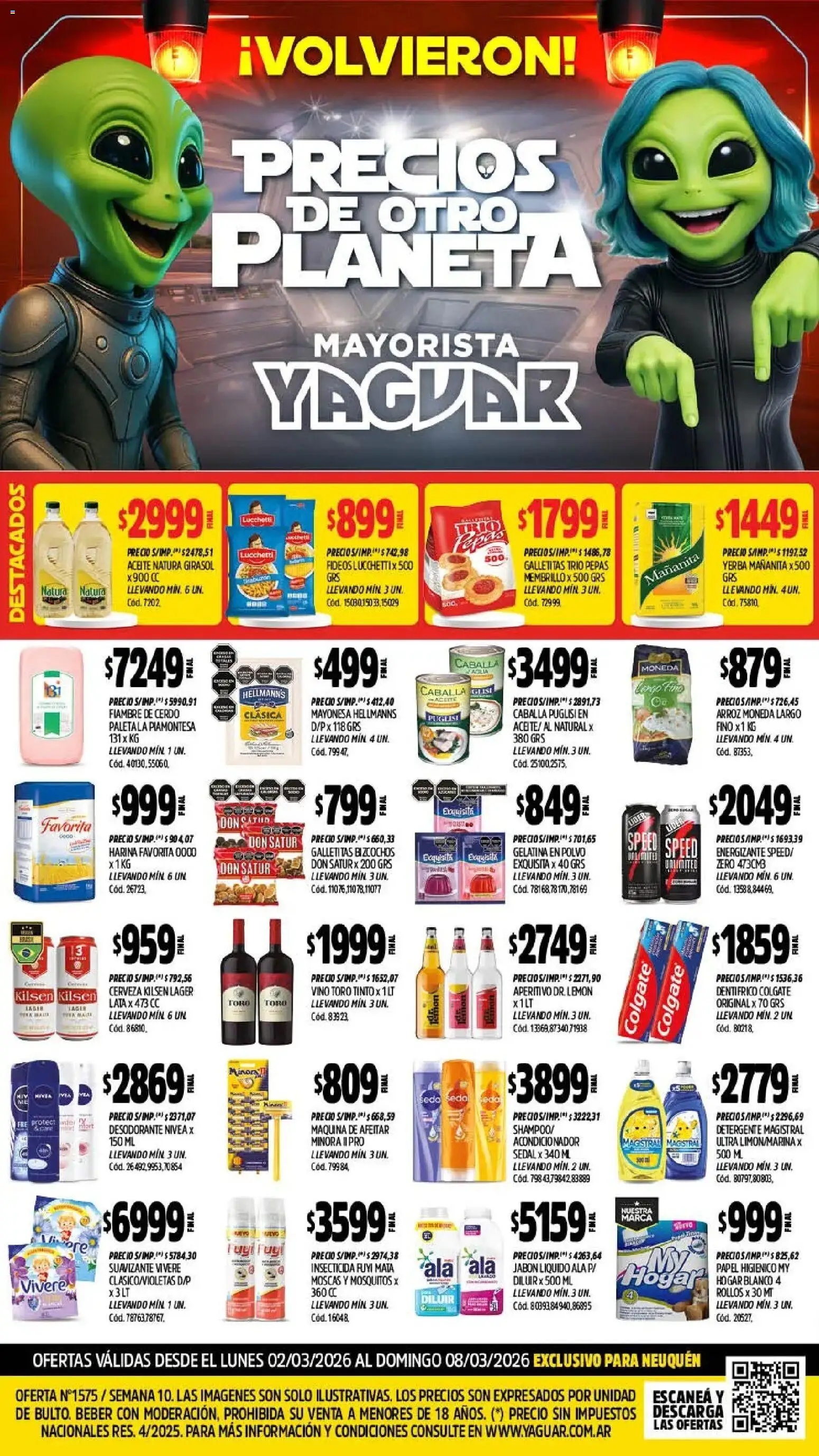 Yaguar - Oferta Semanal Neuquen │ válido desde el 02.03.2026 | Página: 1 | Productos: Galletitas, Acondicionador, Detergente, Caballa