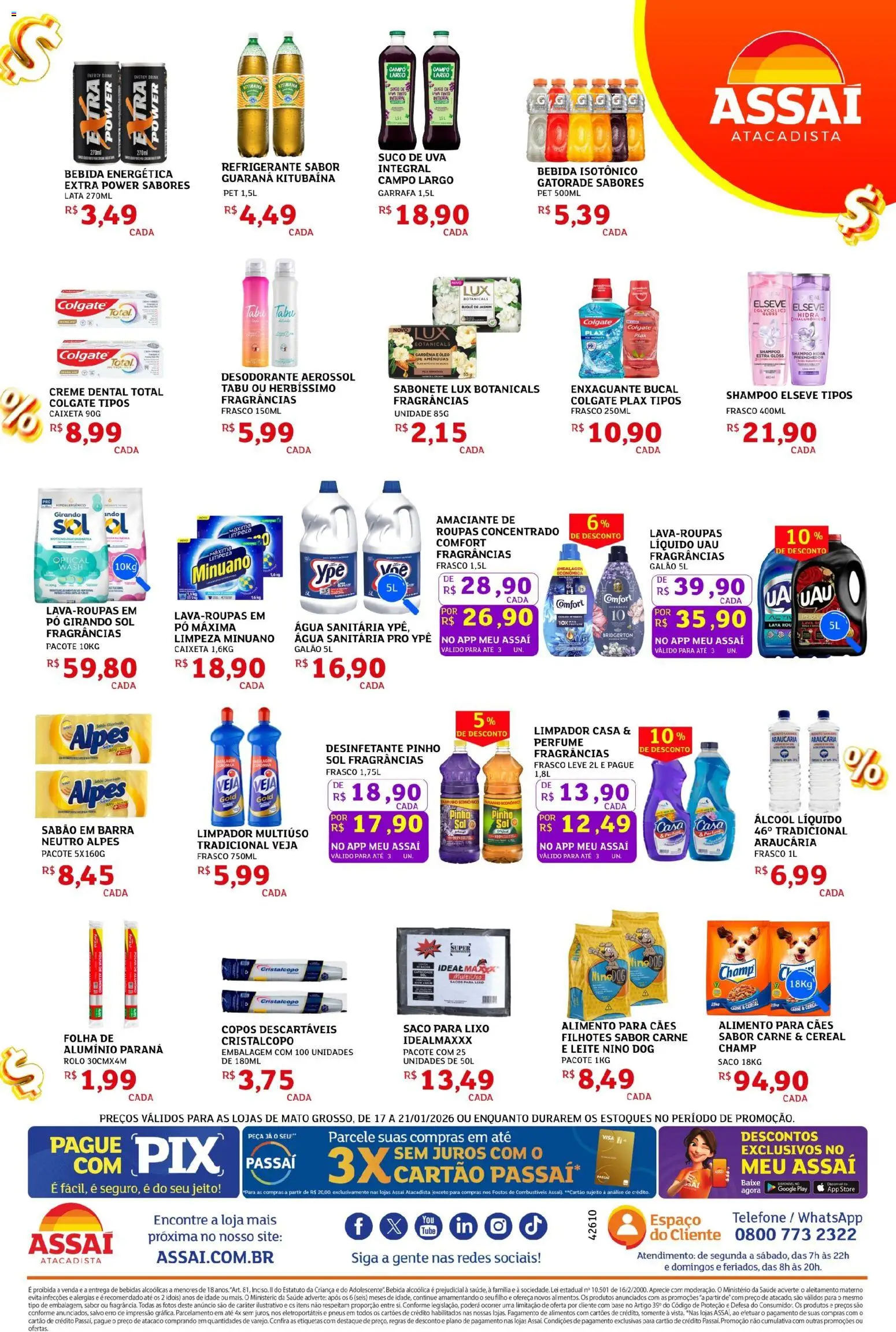 Assaí Atacadista Folheto - válido de 17.01.2026 | Página: 4 | Produtos: Gatorade, Carne, Amêndoas, Telefone