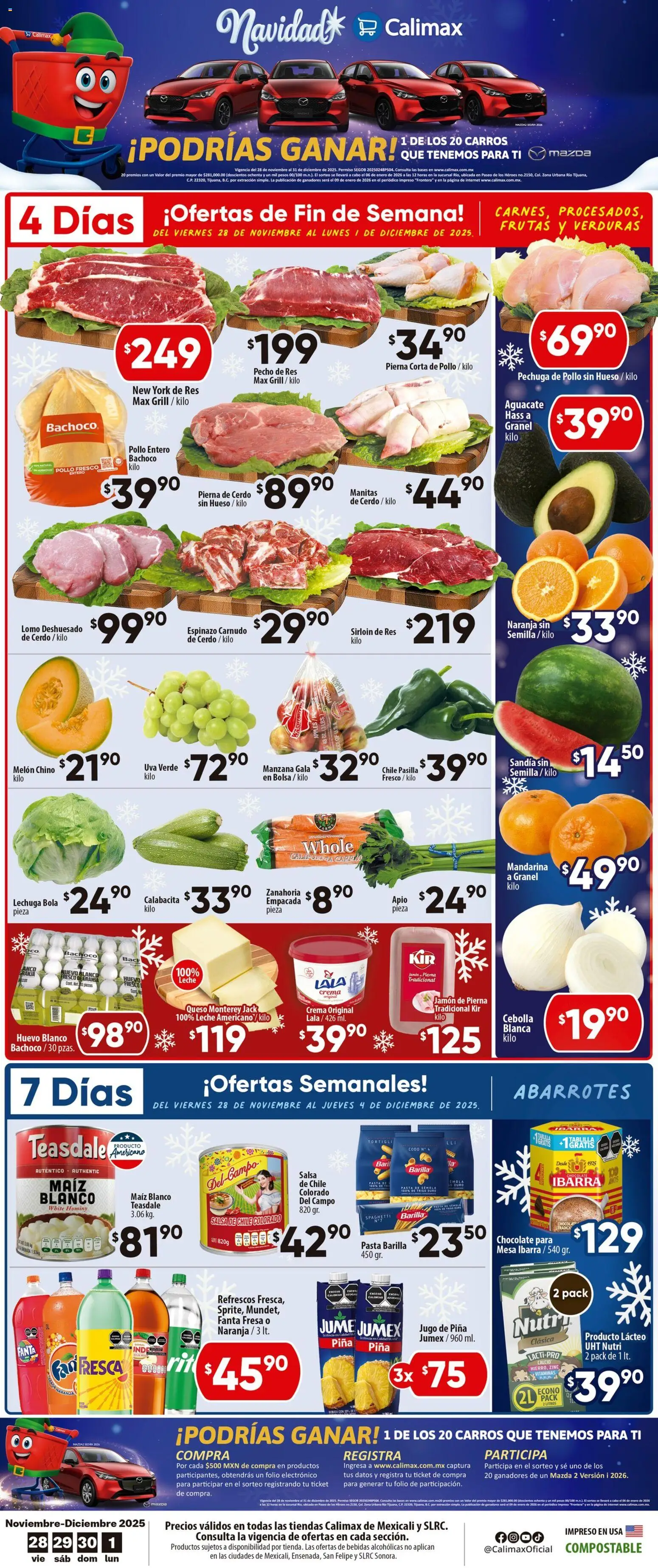 Nuevas ofertas de Calimax válidas en toda la República Mexicana desde el 28.11.2025. ¡Encuentra las mejores ofertas en Calimax folleto Mexicali y SLRC! | Página: 1 | Productos: Fresa, Chocolate, Jugo, Zanahoria