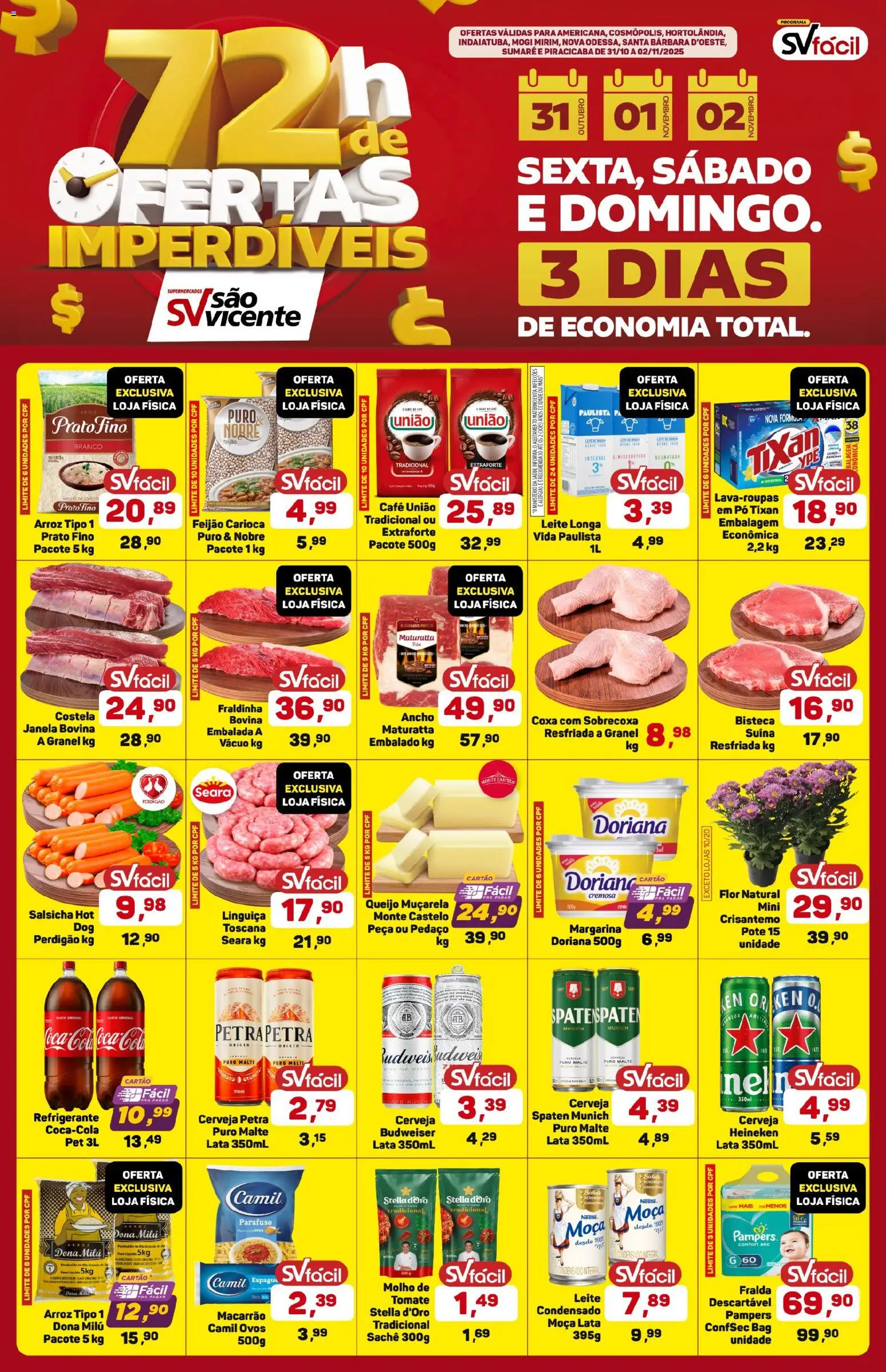 Supermercados São Vicente Folheto - válido de 31.10.2025 | Página: 1 | Produtos: Pampers, Linguiça, Leite, Café