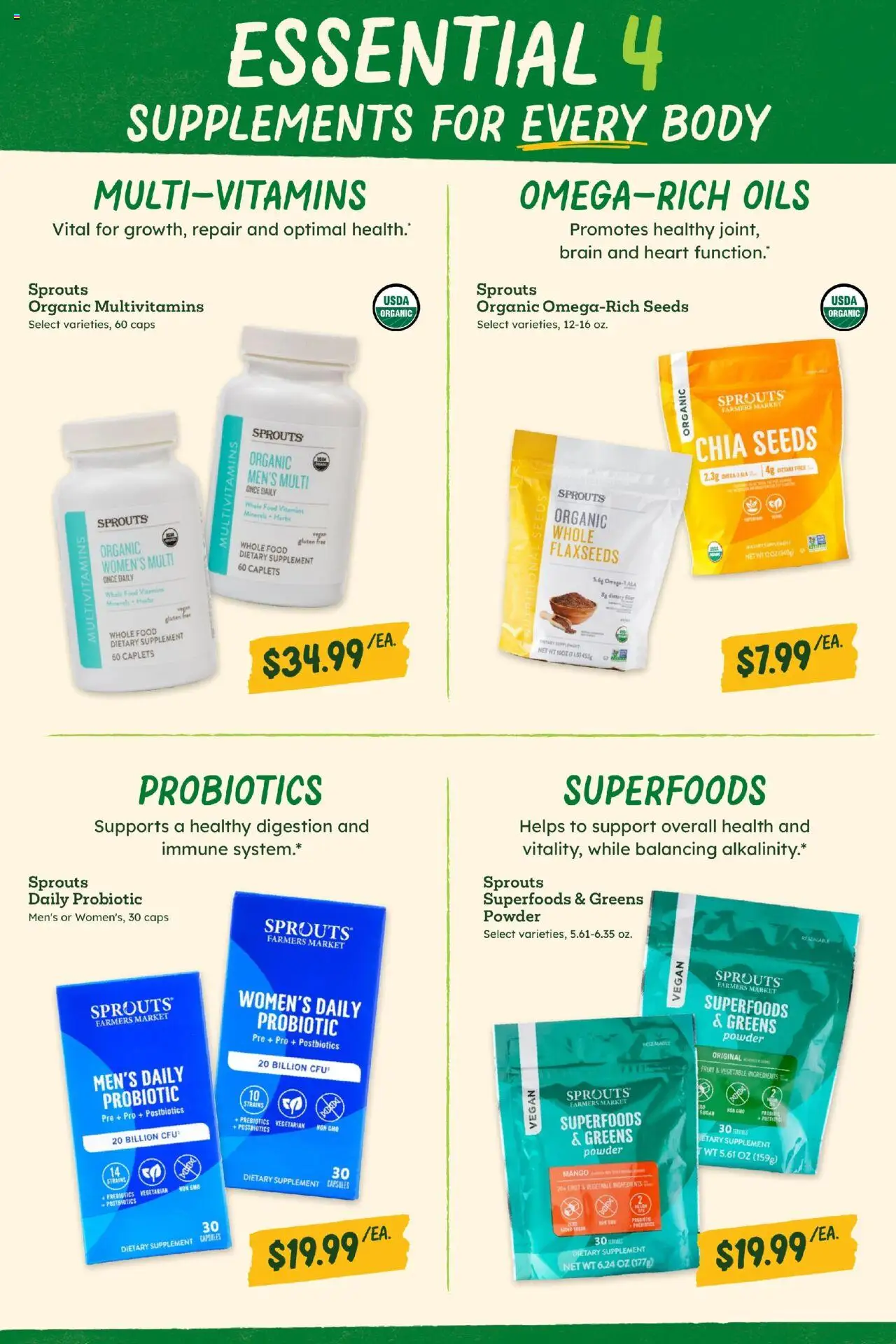 Sprouts Monthly Ad - valid from 31.07.2025 | Page: 36 | Products: Probiotics, Powder, Sugar, Greens