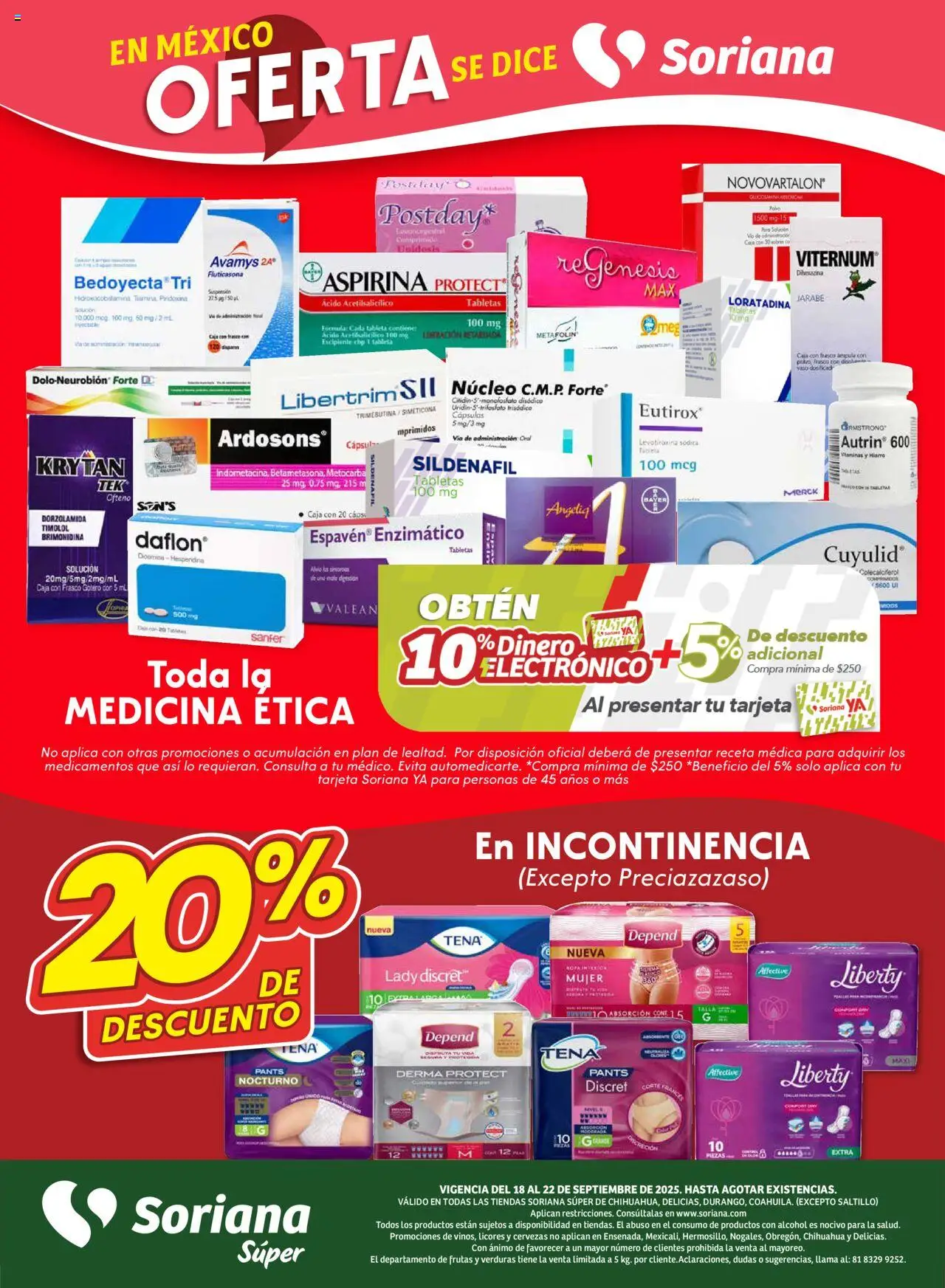 Nuevas ofertas de Soriana válidas en toda la República Mexicana desde el 18.09.2025. ¡Encuentra las mejores ofertas en Soriana - Fin de Semana Súper: Chih, Delicias, Dur y Coah (excepto Saltillo)! | Página: 7 | Productos: Frasco, Caja, Polvo, Tableta
