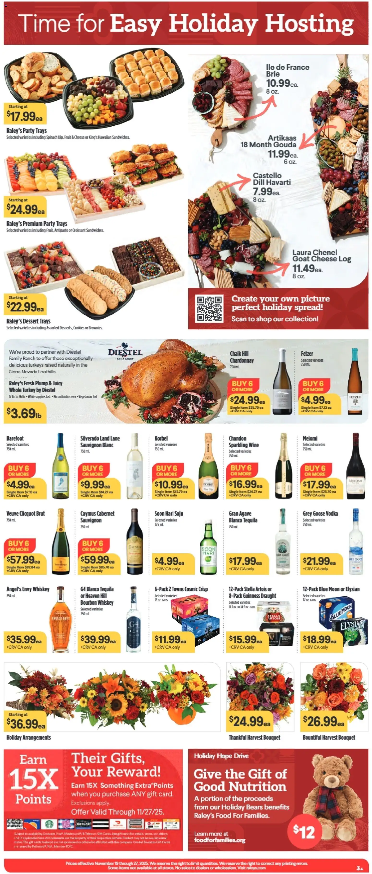 Raley's Weekly Ad - valid from 19.11.2025 | Page: 3 | Products: Spinach, Cheese, Bourbon, Cookies