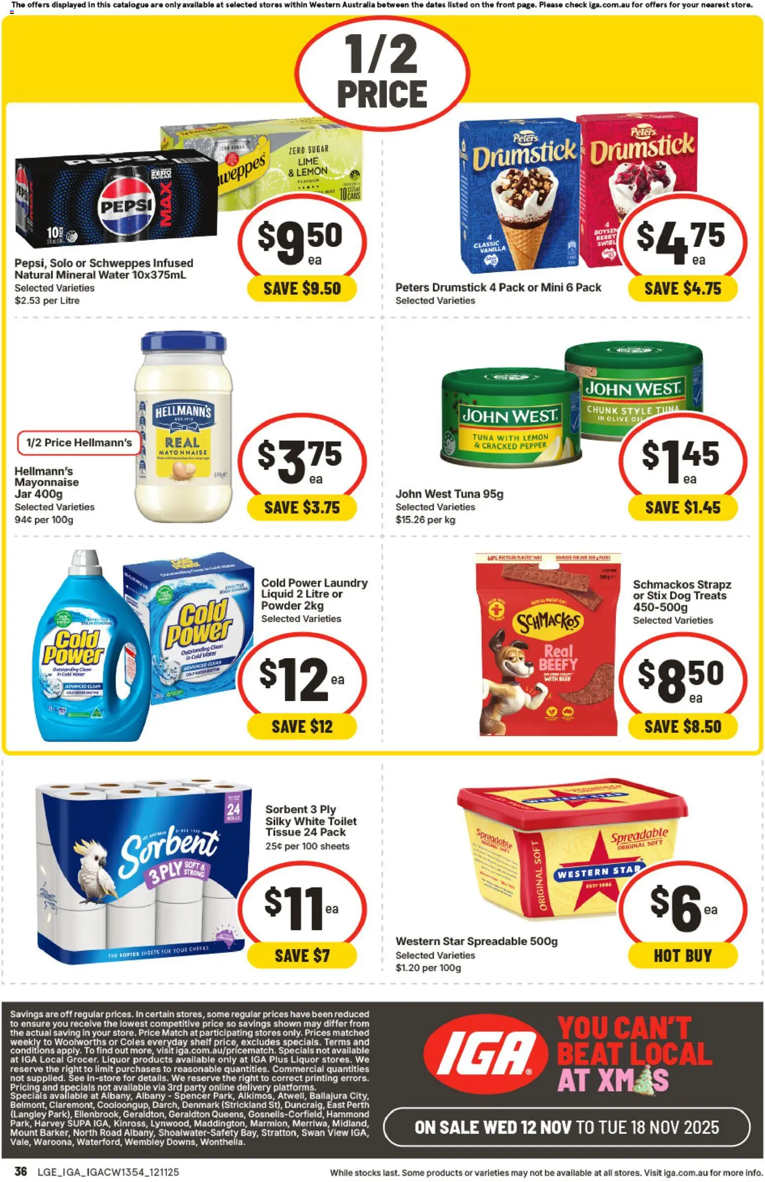 IGA catalogue - valid from 12.11.2025 | Page: 36 | Products: Powder, Pepsi, Olive oil, Pepper