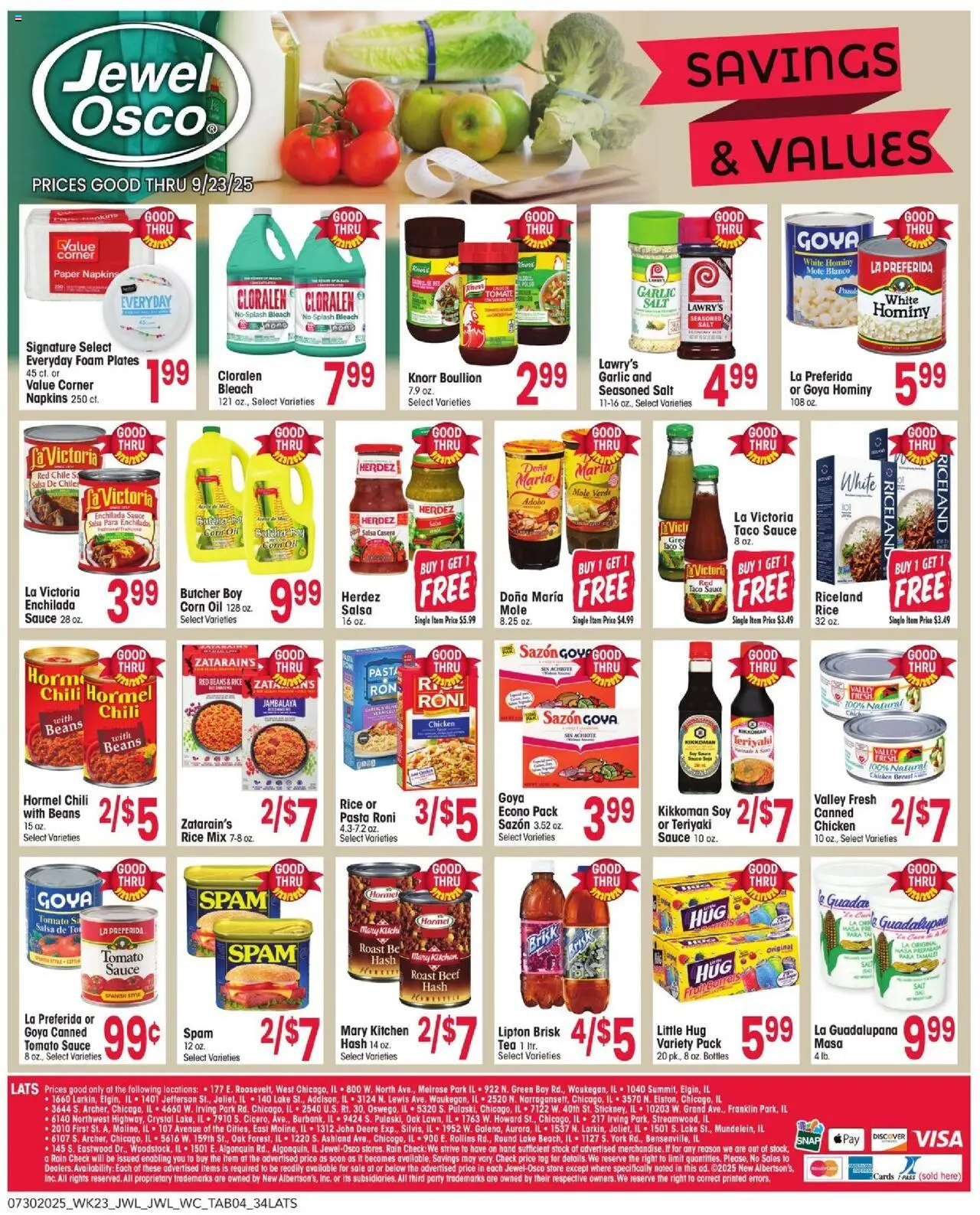 Jewel Osco Savings & Values - valid from 30.07.2025 | Page: 4 | Products: Oil, Beef, Sauce, Salt