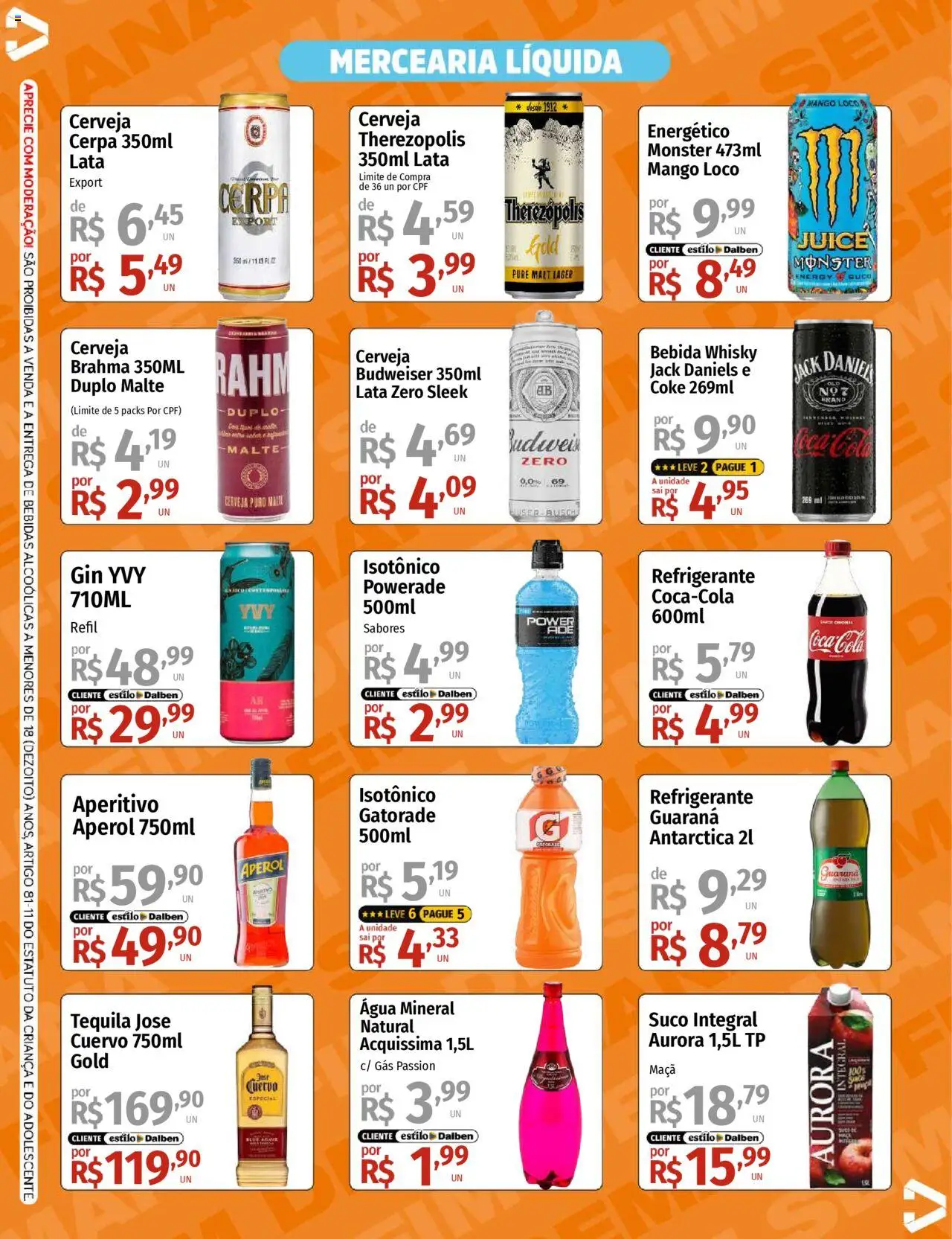 Supermercado Dalben Folheto - válido de 08.08.2025 | Página: 3 | Produtos: Energético, Whisky, Cola, Água mineral