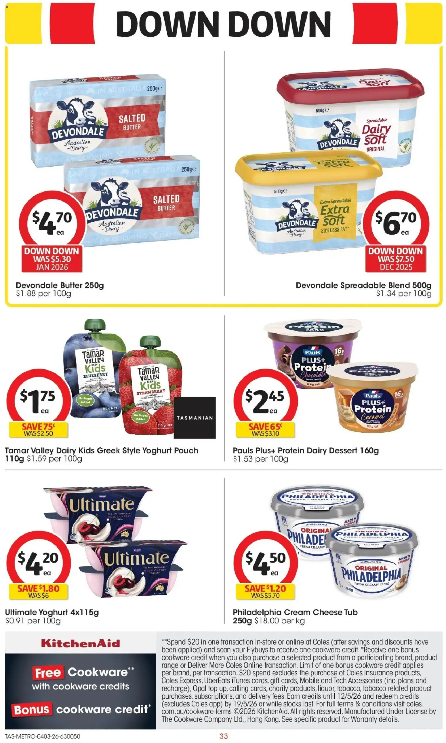 Coles catalogue - valid from 04.03.2026 | Page: 33 | Products: Butter, Cheese, Yoghurt, Cream