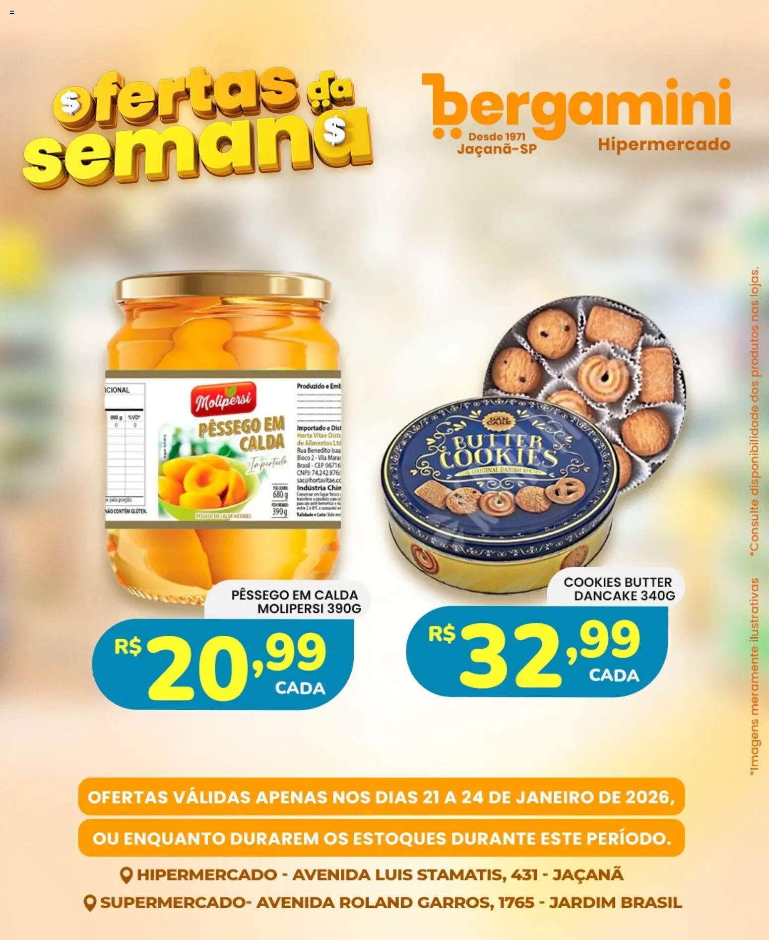 Supermercado Bergamini Folheto - válido de 21.01.2026 | Página: 25 | Produtos: Pêssego, Cookies