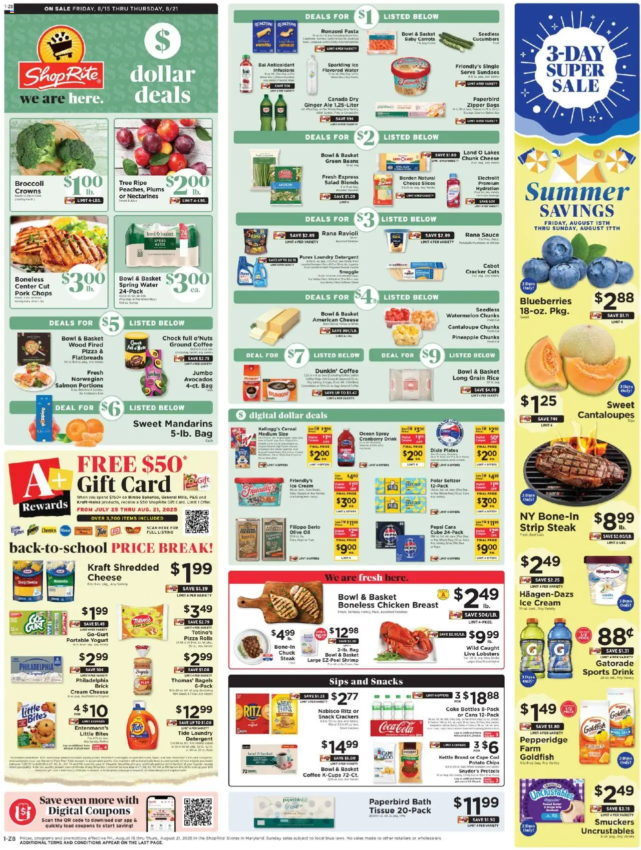 ShopRite Weekly Ad - valid from 15.08.2025 | Page: 1 | Products: Cantaloupes, Ginger, Pizza, Blueberries