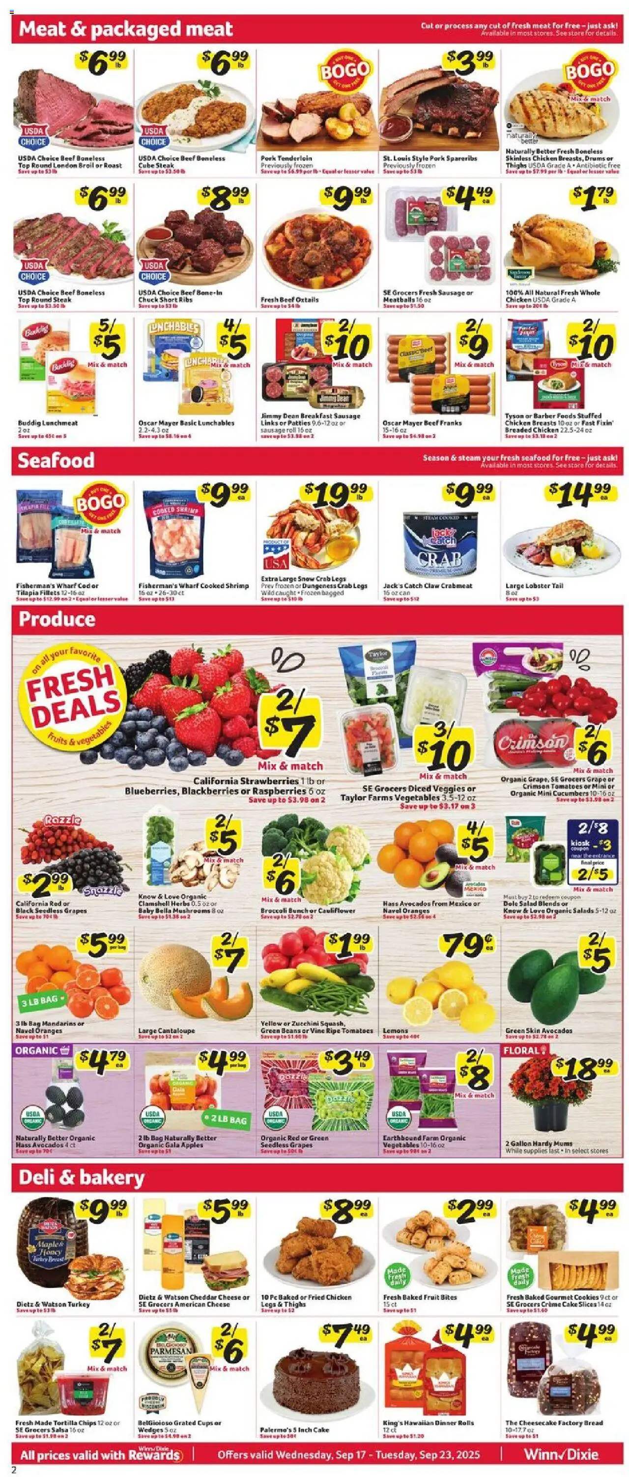 Winn Dixie Weekly Circular - FL - valid from 17.09.2025 | Page: 2 | Products: Bakery, Mushrooms, Tomatoes, Strawberries