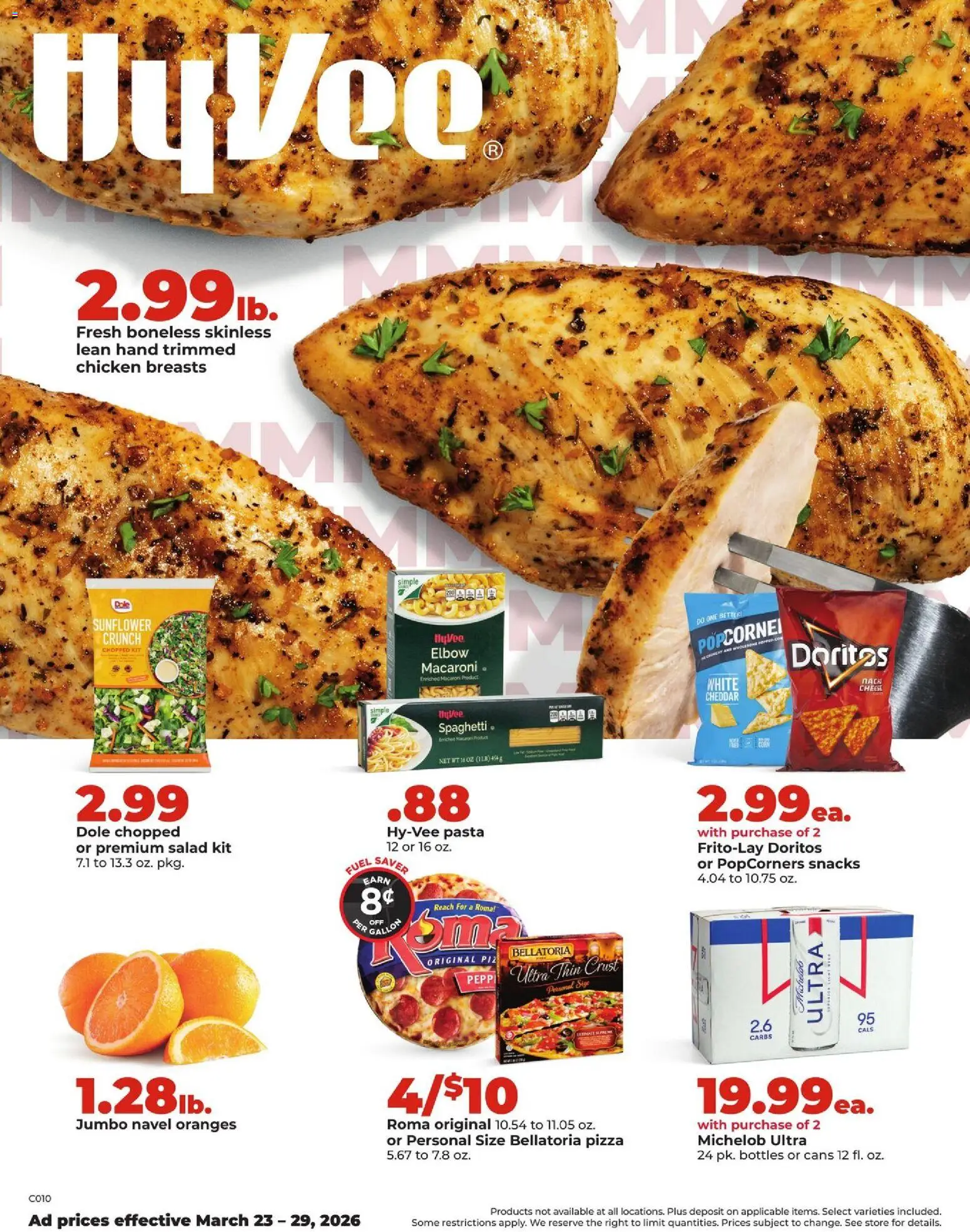 HyVee Weekly Ad - valid from 23.03.2026 | Page: 1 | Products: Pizza, Oranges, Pasta, Salad