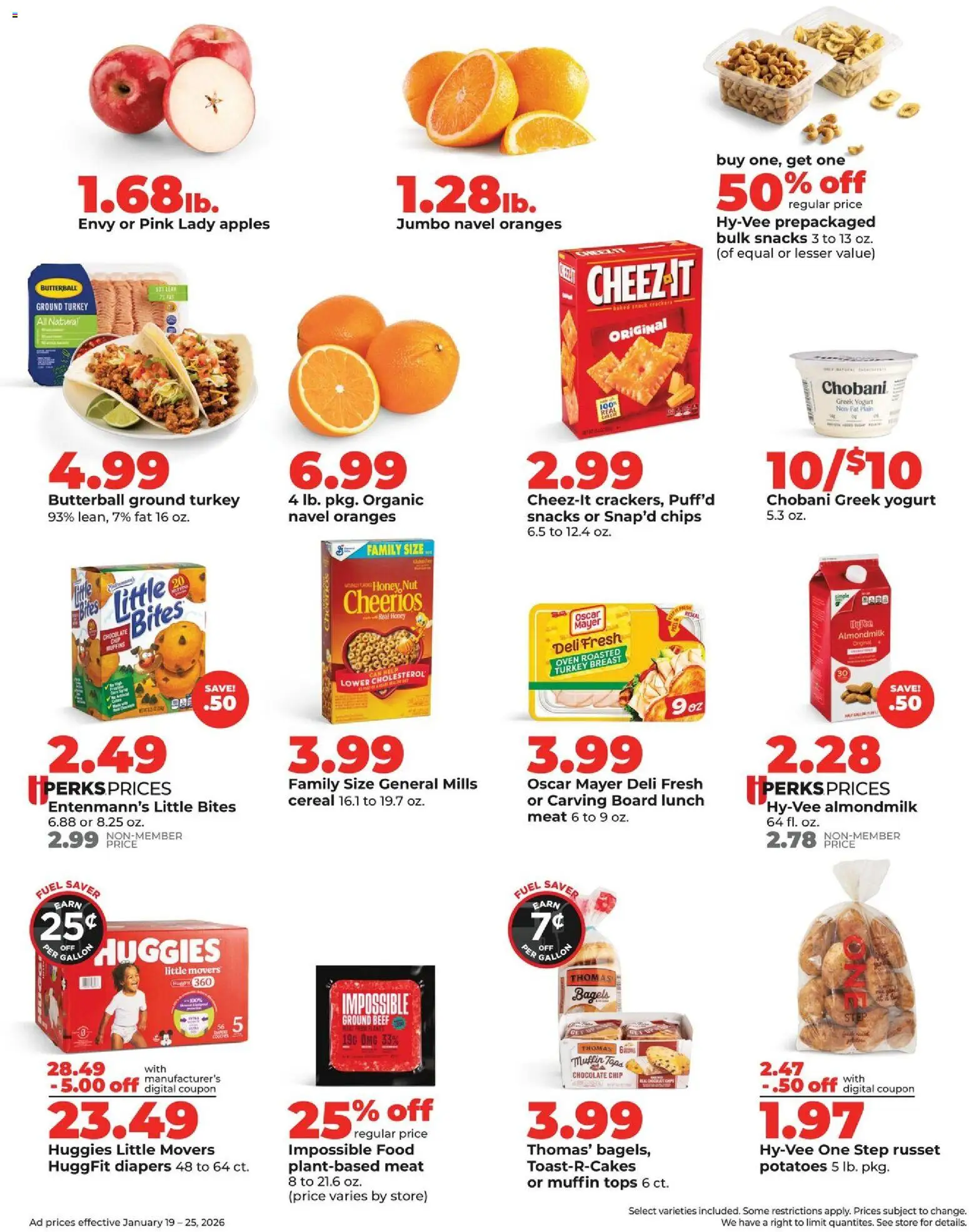 HyVee Weekly Ad - valid from 19.01.2026 | Page: 2 | Products: Apples, Oranges, Muffin, Chocolate Chip