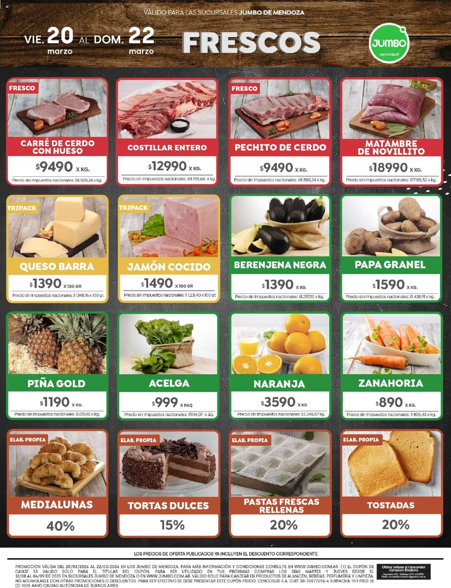 Jumbo - Ofertas | Mendoza │ válido desde el 20.03.2026 | Página: 8 | Productos: Acelga, Jamón, Piña, Zanahoria