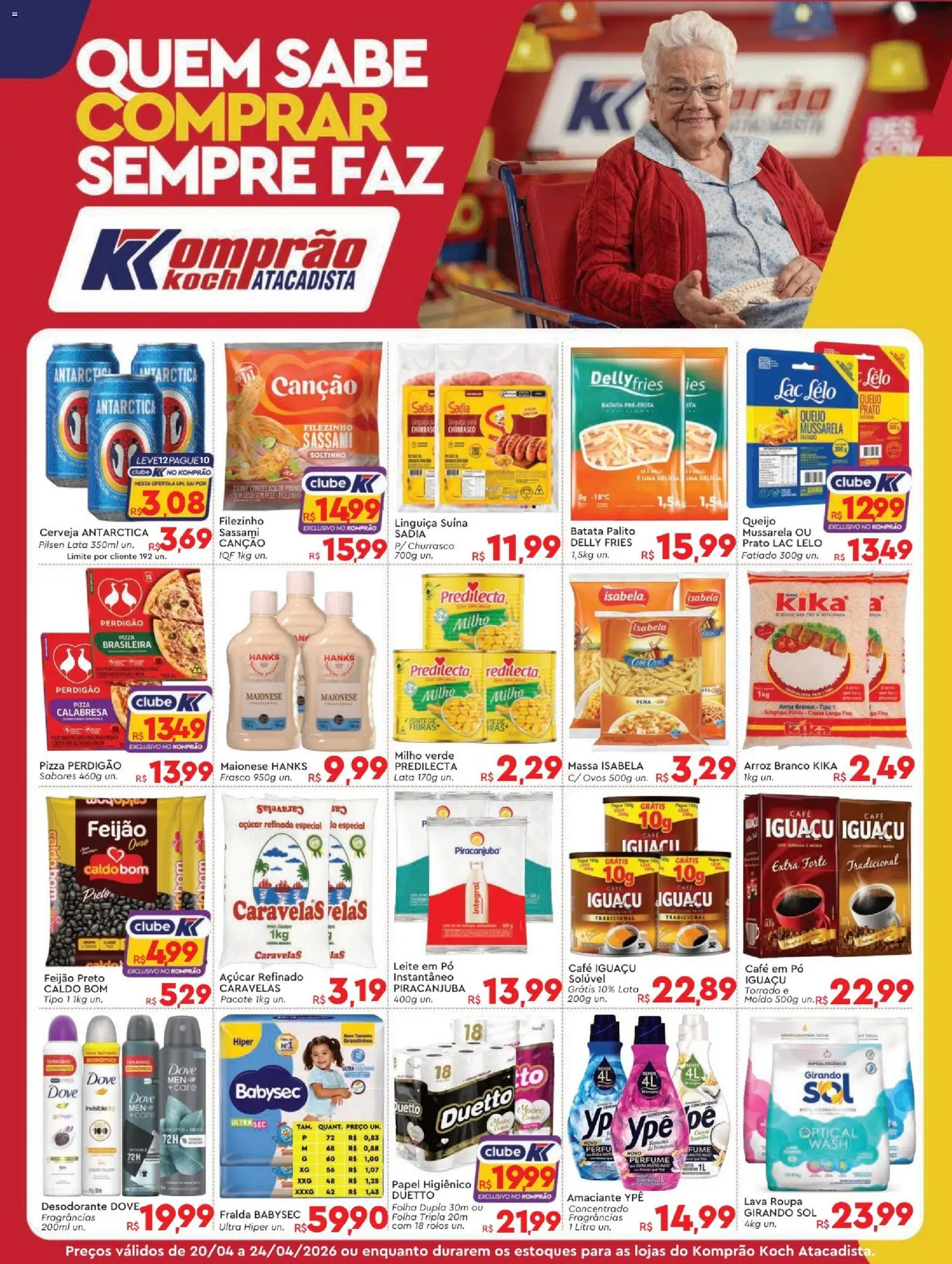 Komprao Atacadista Folheto - válido de 20.04.2026 | Página: 1 | Produtos: Queijo, Arroz, Dove, Mussarela