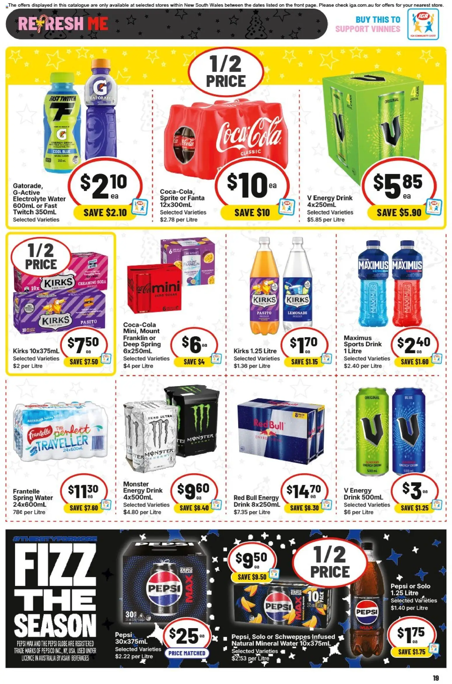 IGA catalogue - valid from 10.12.2025 | Page: 23 | Products: Energy drink, Pepsi, Water, Pepsi Max