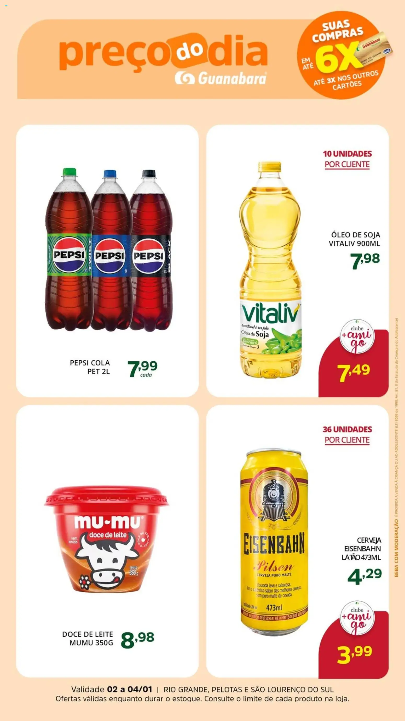 Supermercado Guanabara Folheto - válido de 02.01.2026 | Página: 2 | Produtos: Cola, Leite, Cerveja, Soja