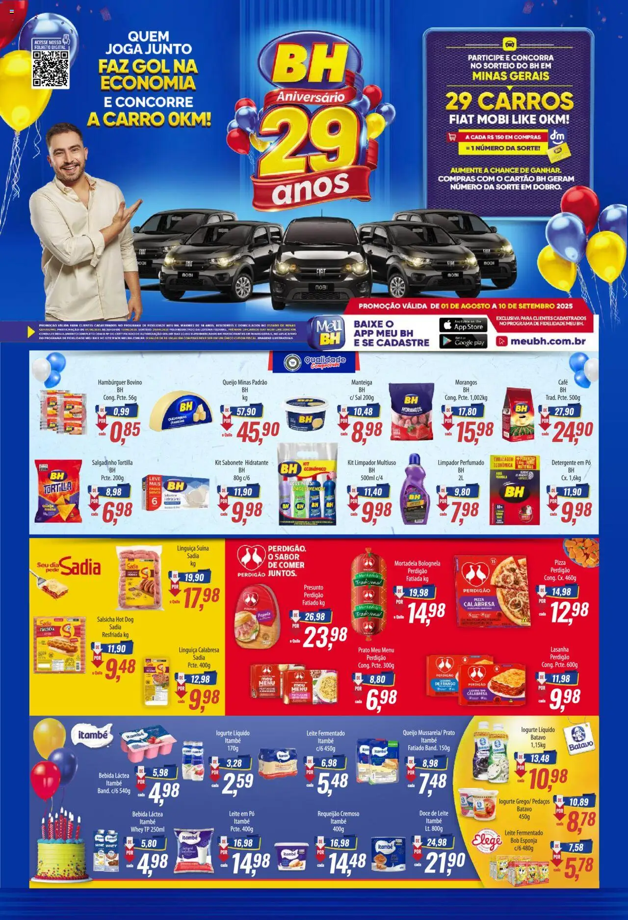 Supermercados BH Folheto - válido de 21.08.2025 | Página: 1 | Produtos: Presunto, Morangos, Hambúrguer, Sabonete