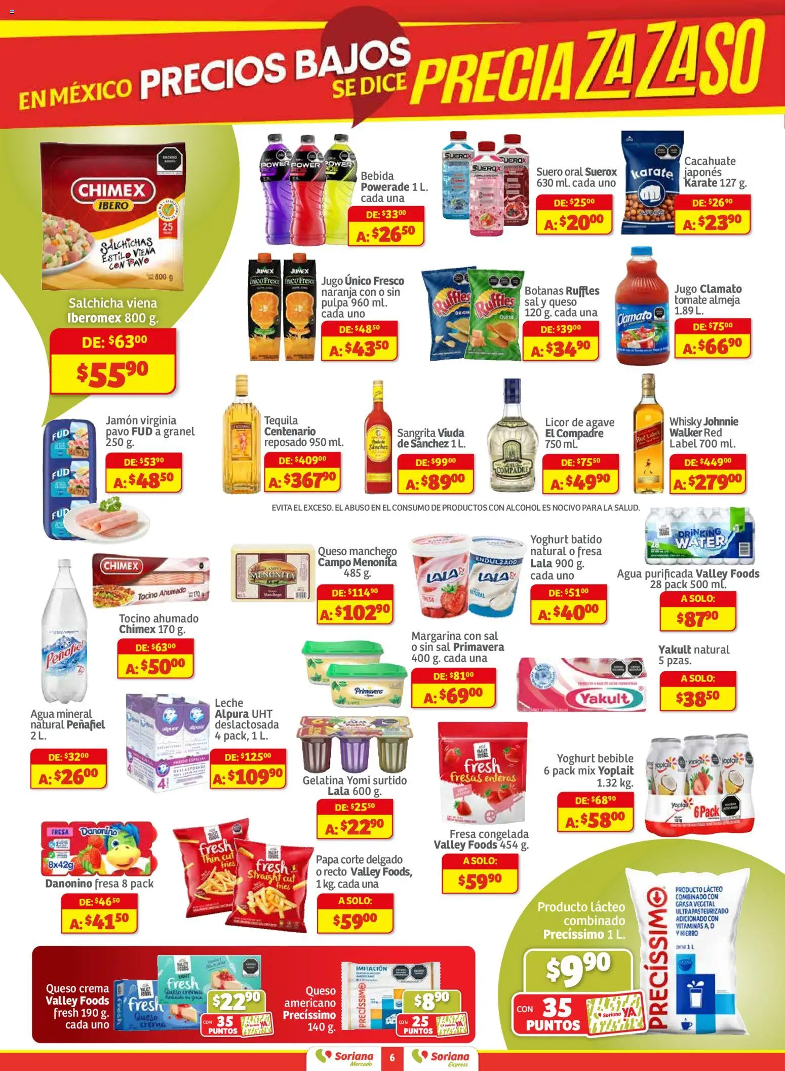 Nuevas ofertas de Soriana válidas en toda la República Mexicana desde el 27.11.2025. ¡Encuentra las mejores ofertas en Soriana - Pesito Valedor Mercado: Ags, Col, Gto, Jal, Mich! | Página: 6 | Productos: Gelatina, Jugo, Tequila, Margarina