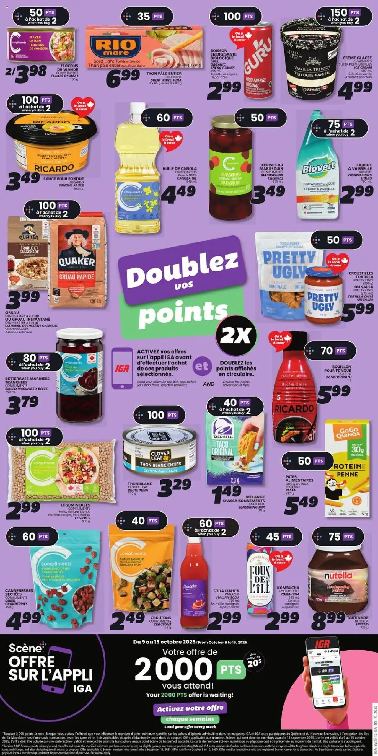 IGA flyer valid from 09.10.2025 | Page: 18 | Products: Chips, Ice cream, Oil, Ham
