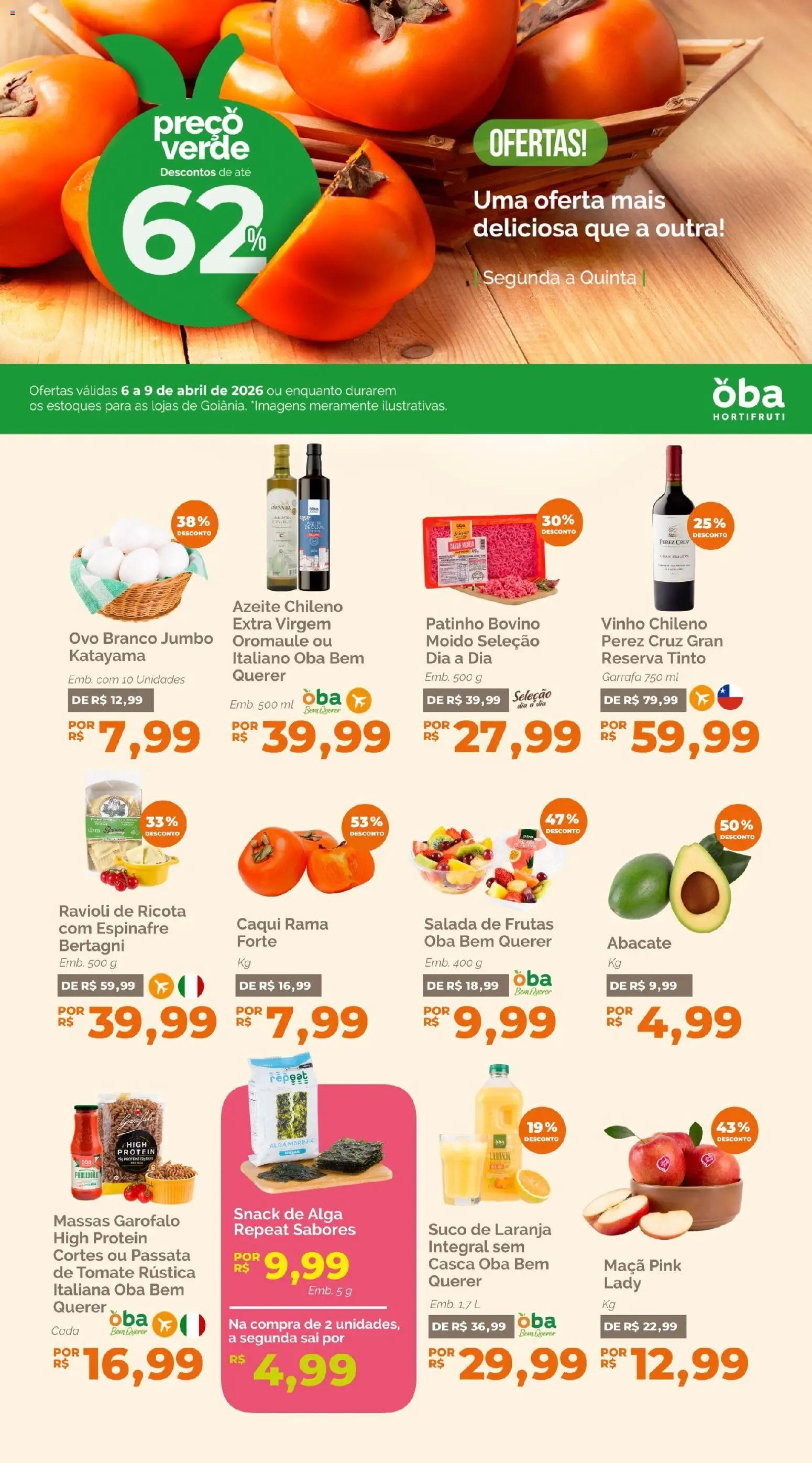 Oba Hortifruti Folheto - válido de 06.04.2026 | Página: 1 | Produtos: Caqui, Espinafre, Ricota, Salada