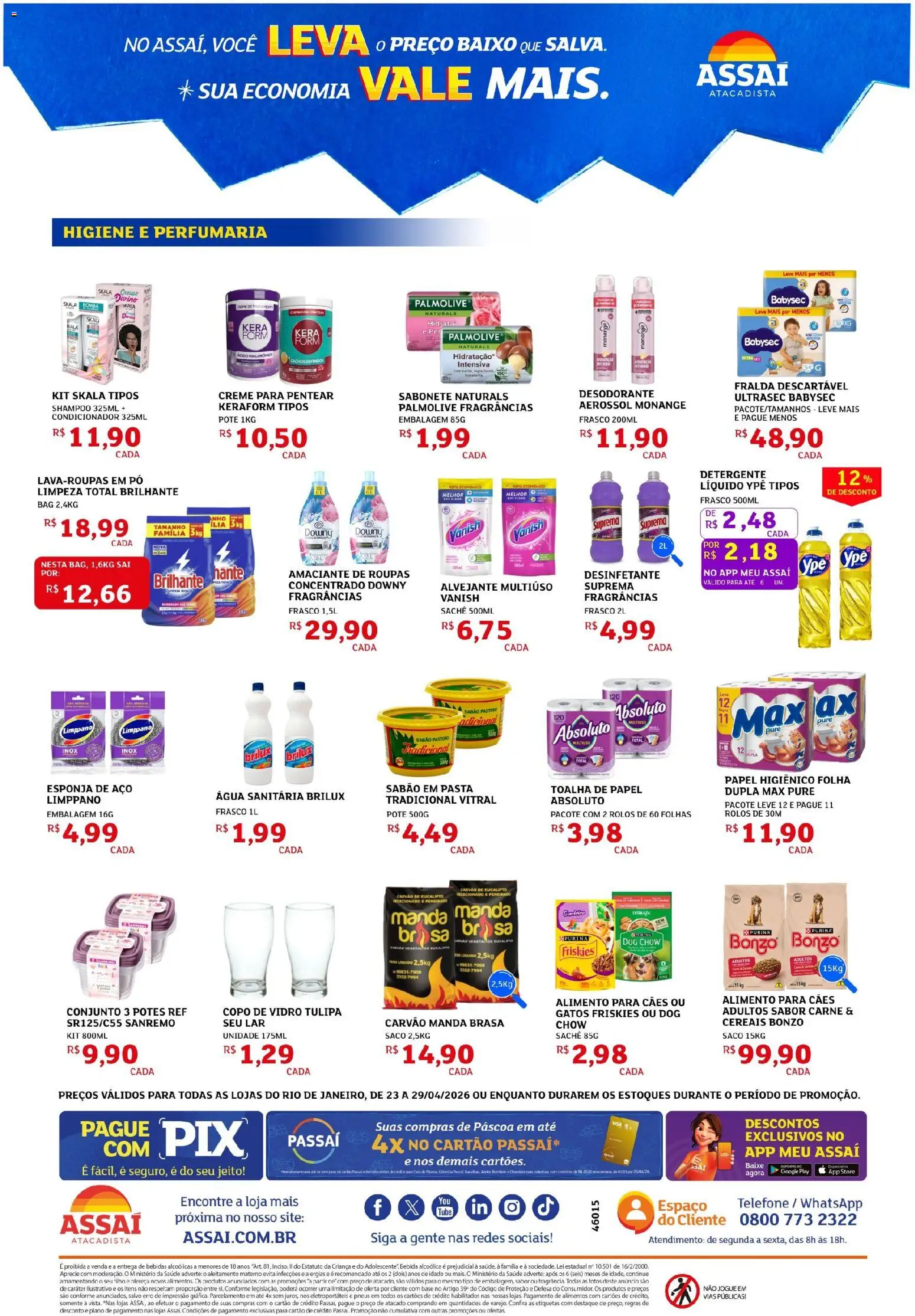 Assaí Atacadista Folheto - válido de 24.04.2026 | Página: 4 | Produtos: Carne, Potes, Papel higiênico, Desinfetante