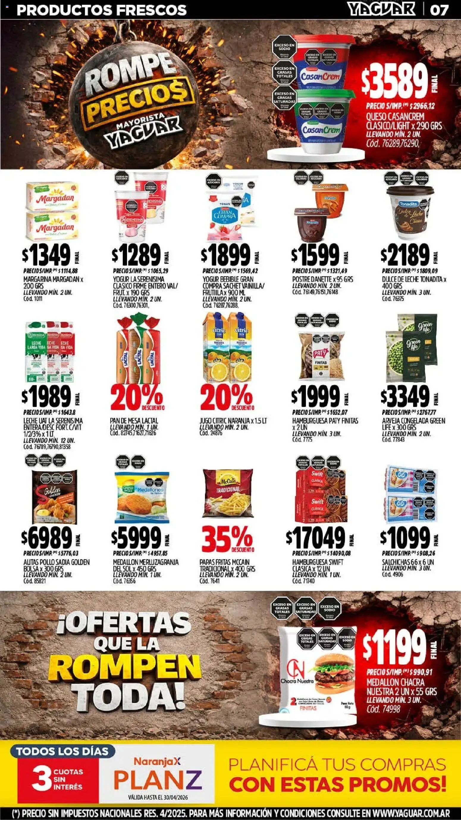 Yaguar - Oferta Semanal General Roca │ válido desde el 20.04.2026 | Página: 8 | Productos: Pollo, Yogur, Margarina, Papas fritas