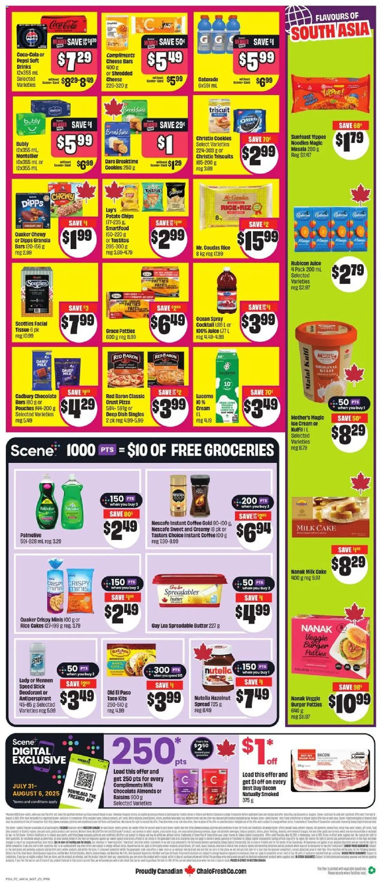 FreshCo flyer valid from 31.07.2025 | Page: 3 | Products: Noodles, Ice cream, Deodorant, Milk