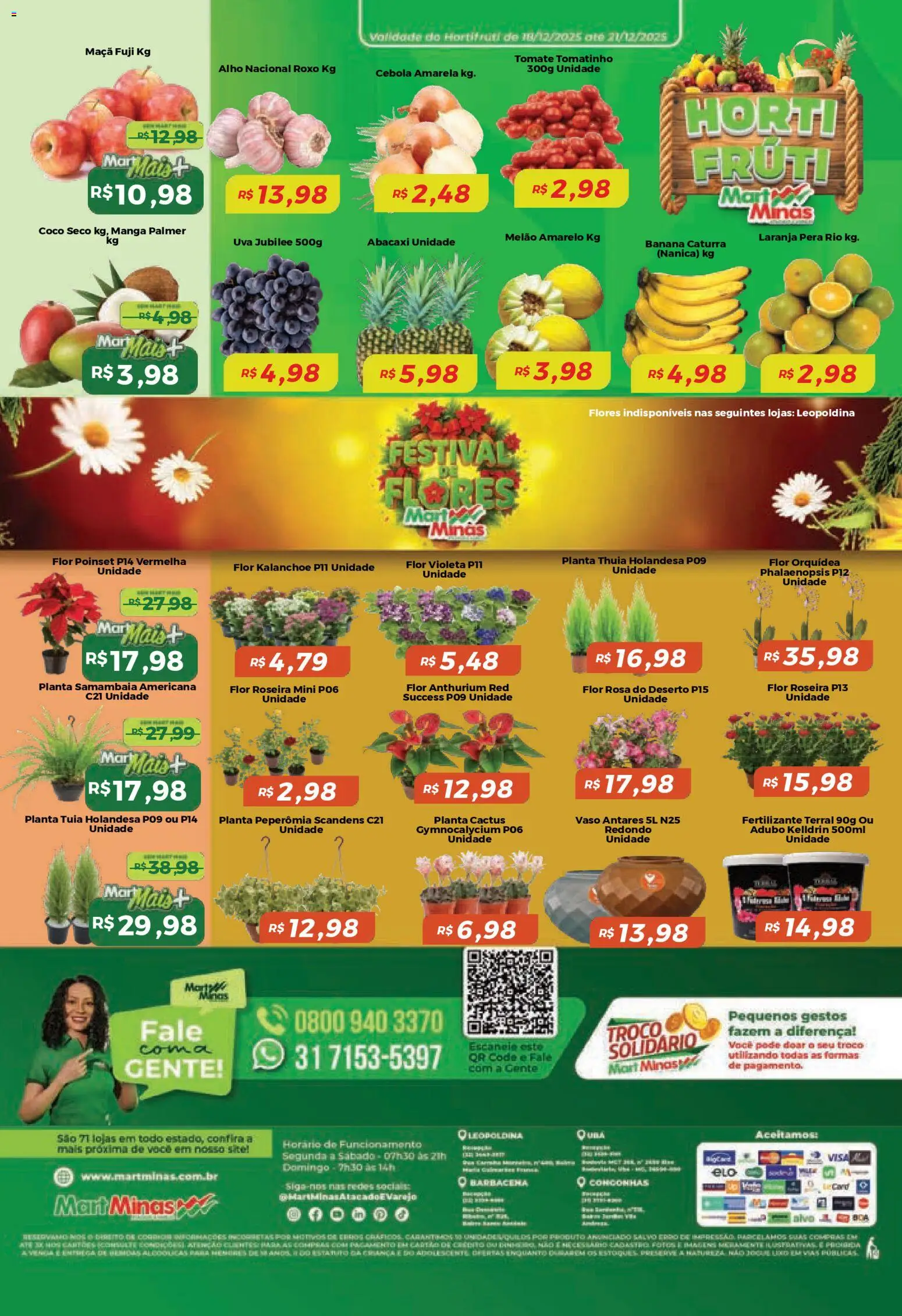 Mart Minas Folheto - válido de 18.12.2025 | Página: 8 | Produtos: Melão, Pera, Flores, Vaso