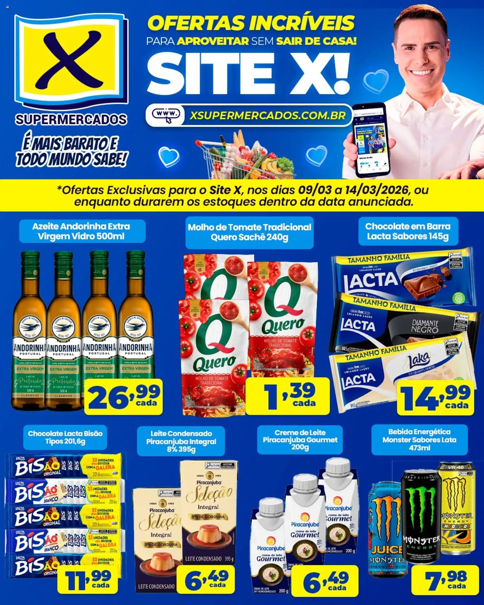 X Supermercados Folheto - válido de 09.03.2026 | Página: 1 | Produtos: Chocolate, Bebida, Monster, Azeite