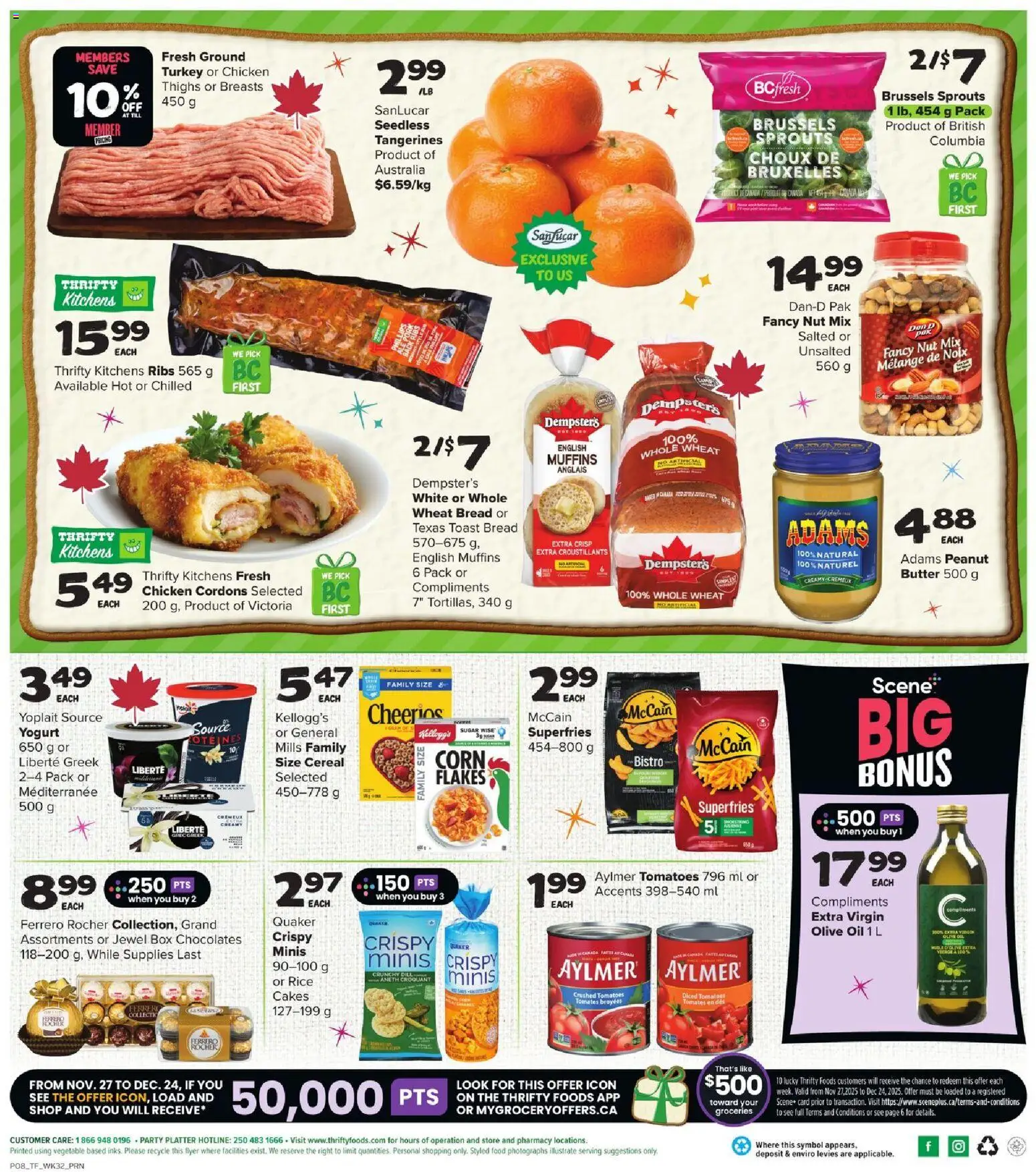 Thrifty Foods flyer valid from 04.12.2025 | Page: 2 | Products: Rice, Turkey, Oil, Tomatoes