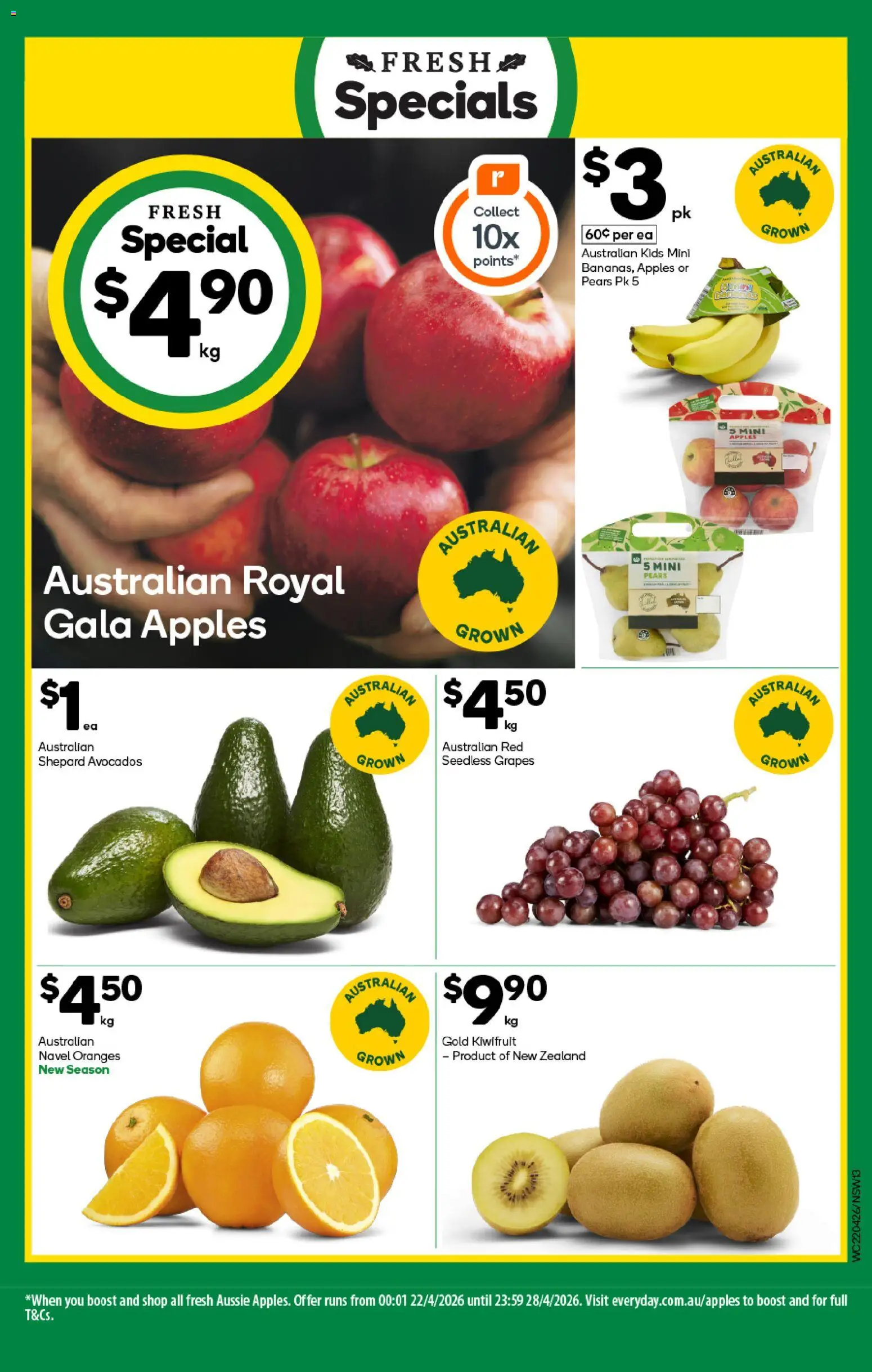Woolworths catalogue - valid from 22.04.2026 | Page: 13 | Products: Apples, Oranges, Kiwifruit, Grapes