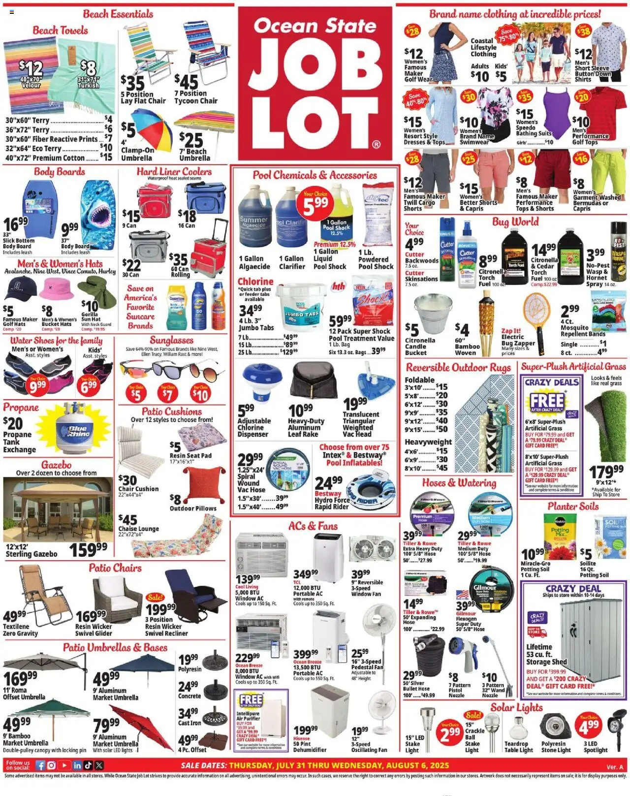 Ocean State Job Lot Weekly Ad - valid from 31.07.2025 | Page: 1 | Products: Table, Shorts, Water, Cutter