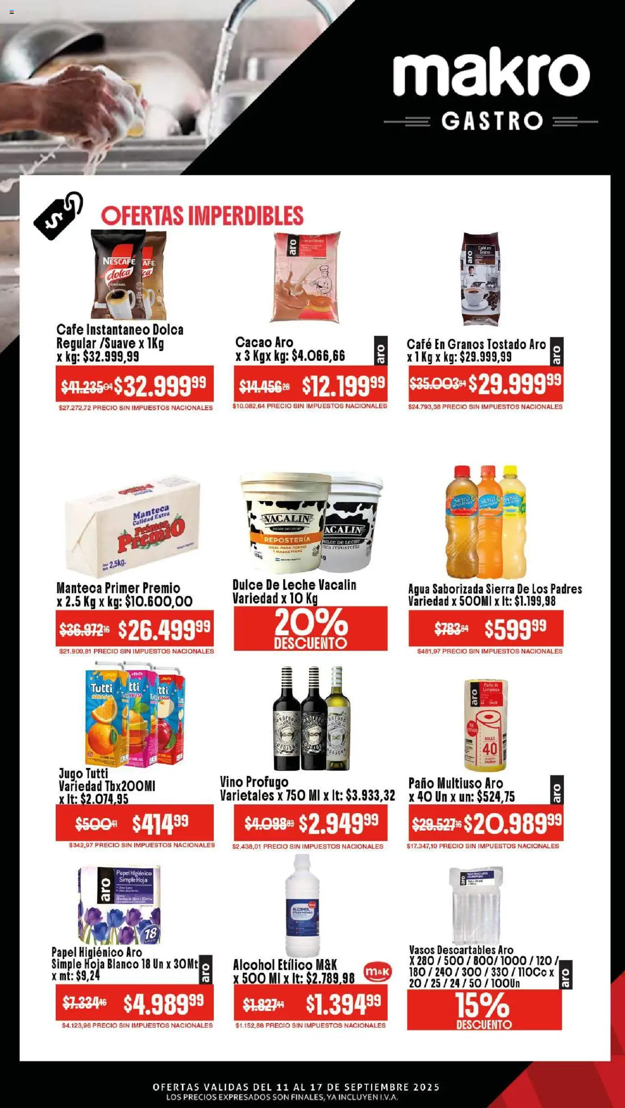 Makro - Ofertas Gastronómicas │ válido desde el 11.09.2025 | Página: 4 | Productos: Agua, Vino, Cacao, Sierra