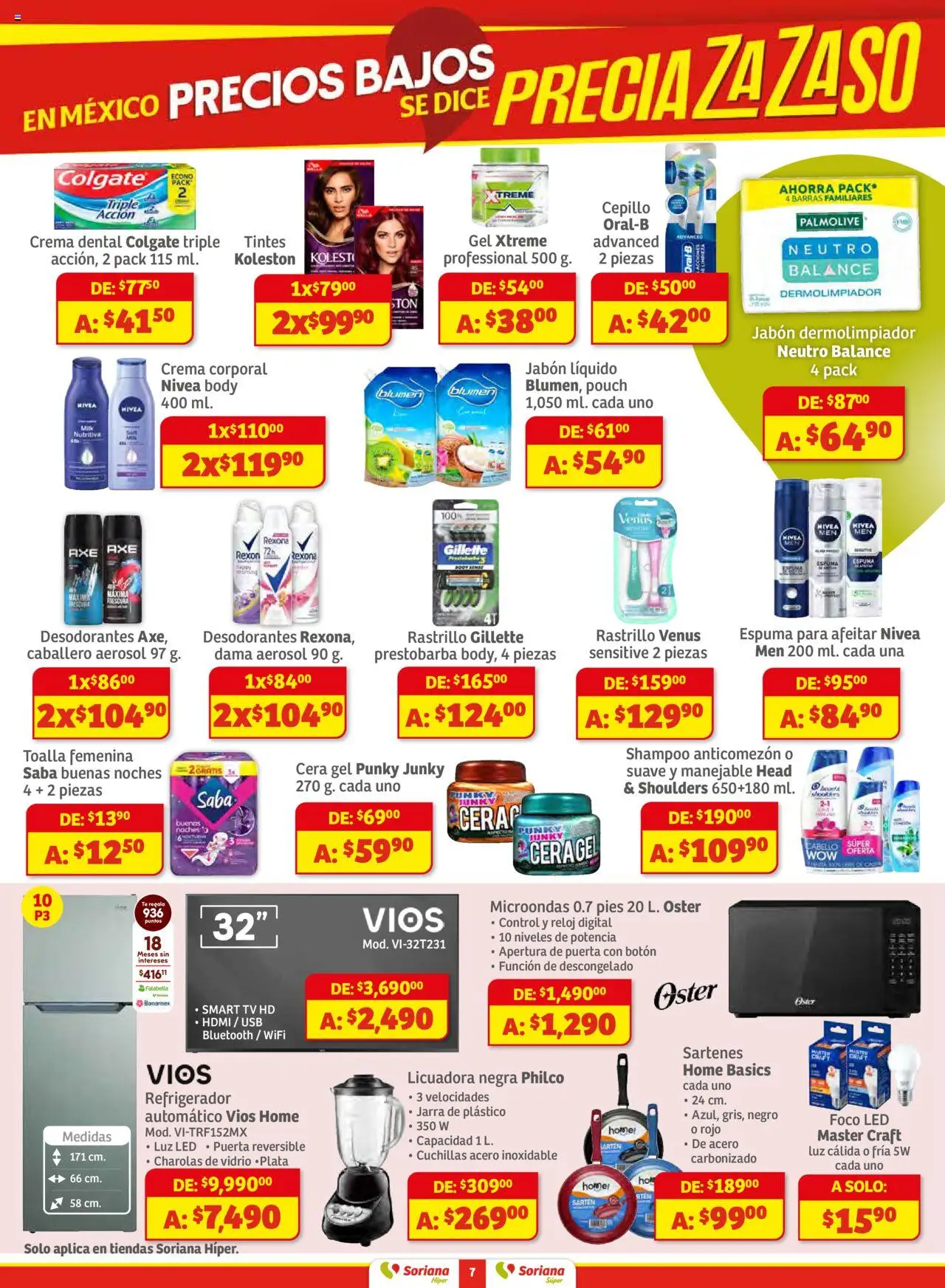 Nuevas ofertas de Soriana válidas en toda la República Mexicana desde el 16.10.2025. ¡Encuentra las mejores ofertas en Soriana - Preciazazaso Súper: Frontera Chia, Q. Roo! | Página: 7 | Productos: Refrigerador, Microondas, Foco, Jarra