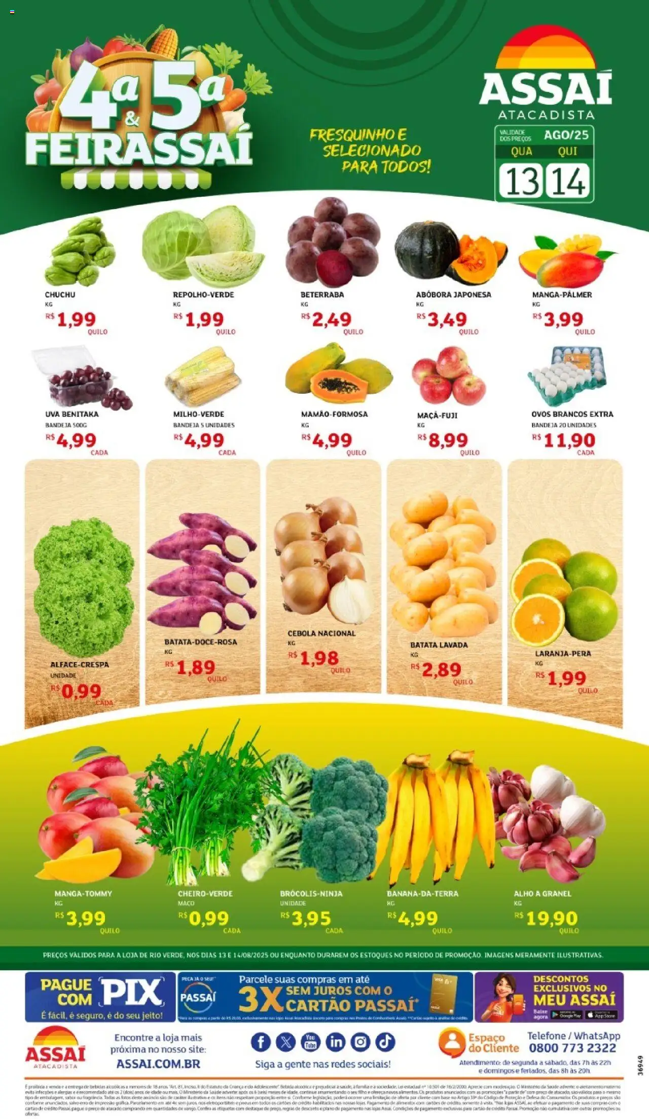 Assaí Atacadista Folheto - válido de 13.08.2025 | Página: 1 | Produtos: Chuchu, Abóbora, Pneus, Bandeja