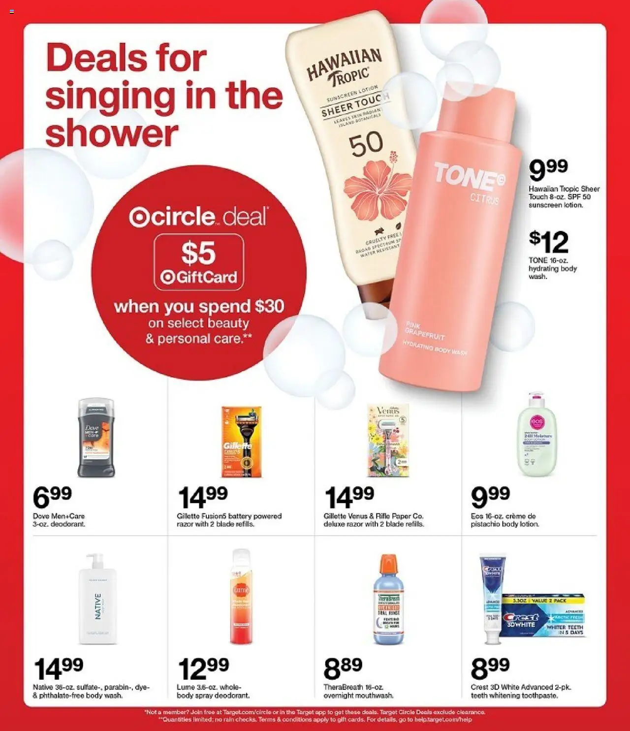 Target Weekly Ad - valid from 03.08.2025 | Page: 2 | Products: Shower, Sunscreen, Body Wash, Water
