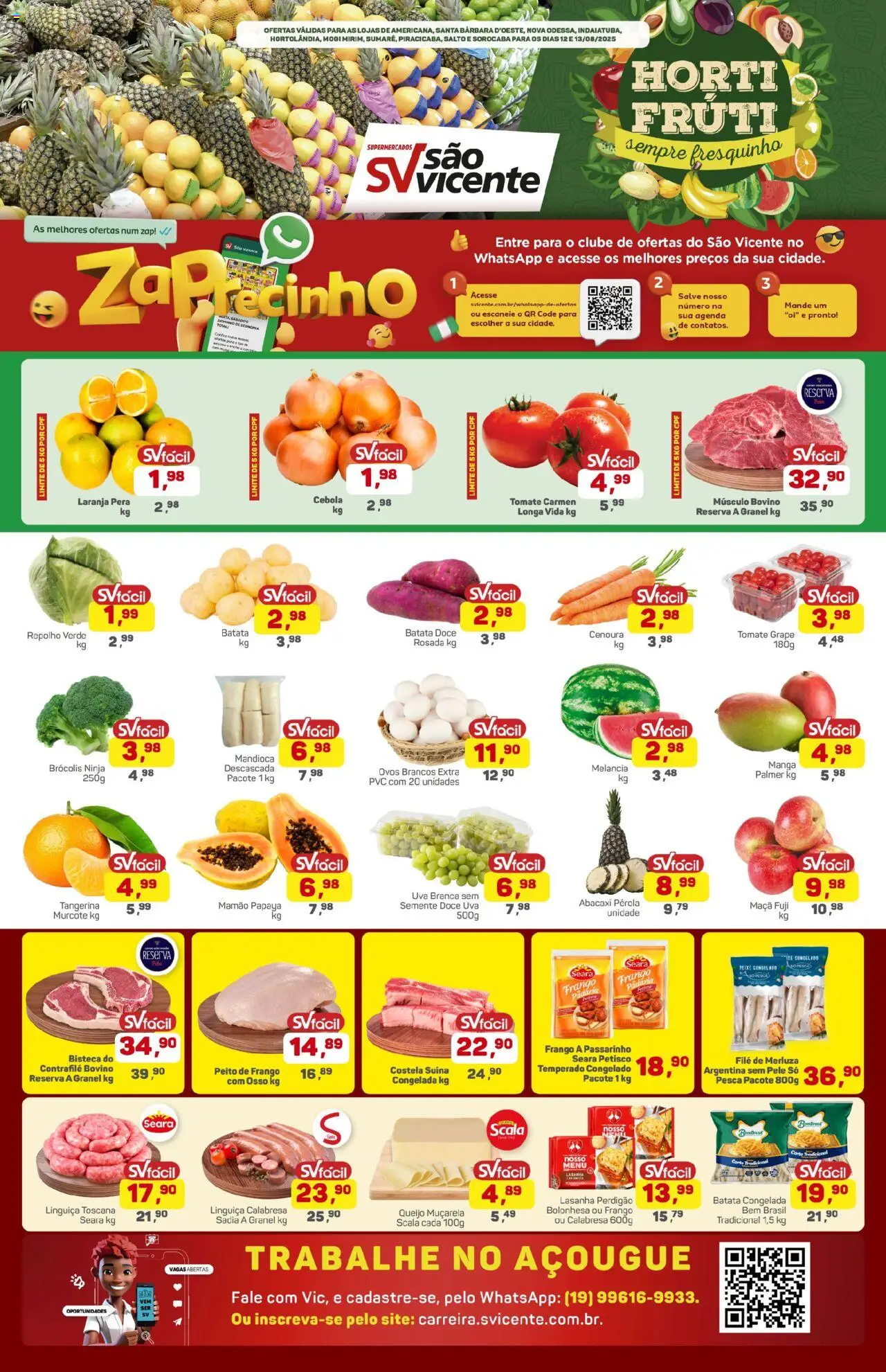 Supermercados São Vicente Folheto - válido de 12.08.2025 | Página: 1 | Produtos: Pera, Cebola, Brócolis, Peito de frango