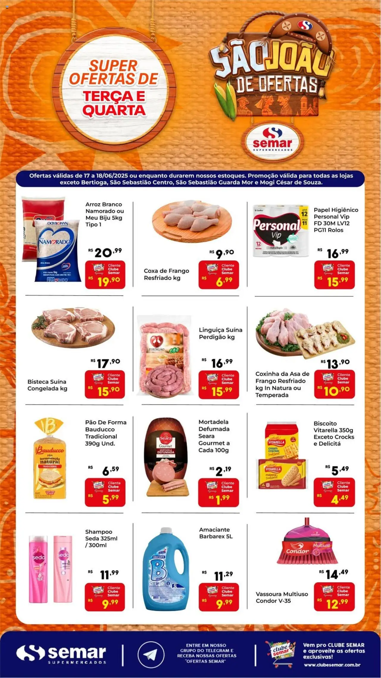 Semar Supermercado Folheto - válido de 17.06.2025 | Página: 2 | Produtos: Coxa de frango, Mortadela, Pão de forma, Amaciante