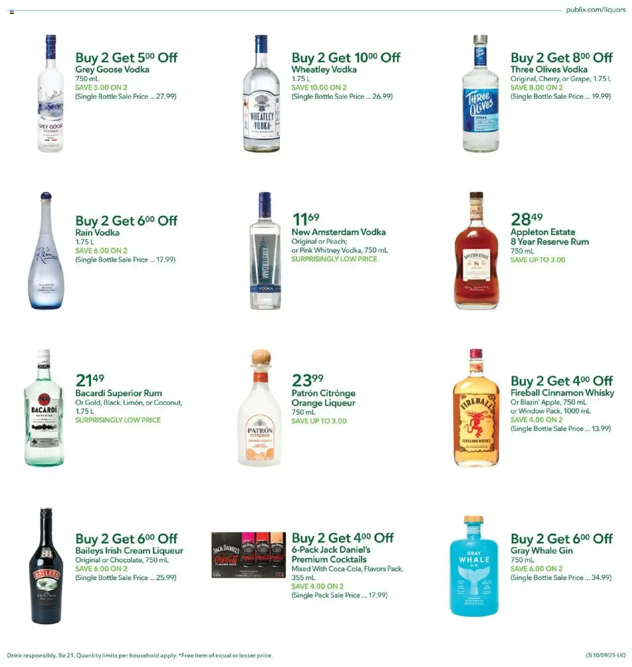 Publix Liquor - valid from 09.10.2025 | Page: 3 | Products: Gin, Cream, Vodka