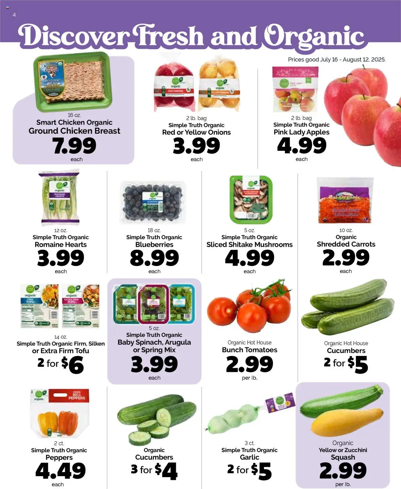 Harris Teeter Monthly Ad - valid from 16.07.2025 | Page: 4 | Products: Zucchini, Tomatoes, Blueberries, Bag