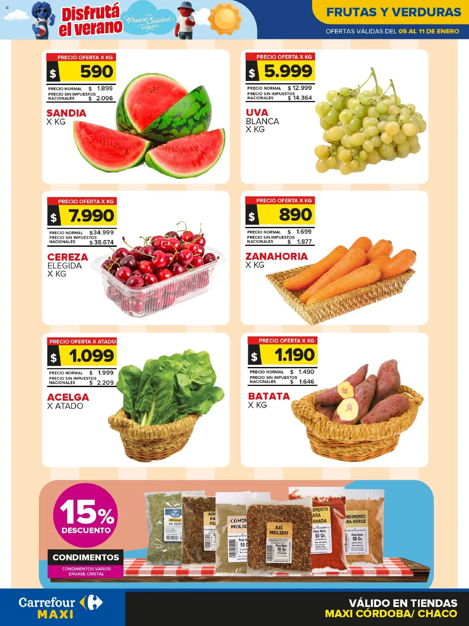 Carrefour - Frutas y Verduras │ válido desde el 05.01.2026 | Página: 1 | Productos: Batata, Sandía, Arroz, Zanahoria