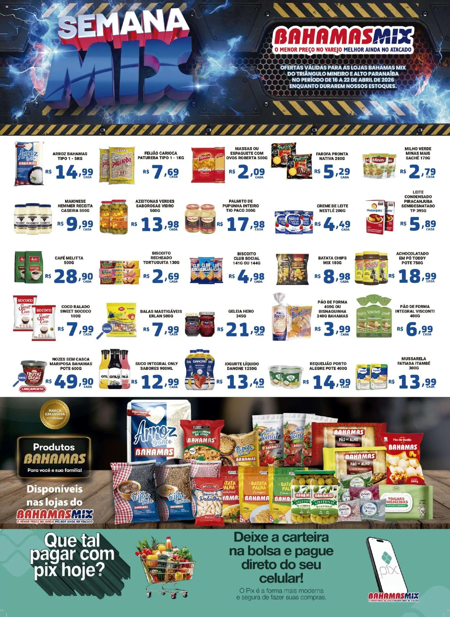 Bahamas Mix Folheto - válido de 16.04.2026 | Página: 1 | Produtos: Biscoito, Iogurte, Pizza, Requeijão