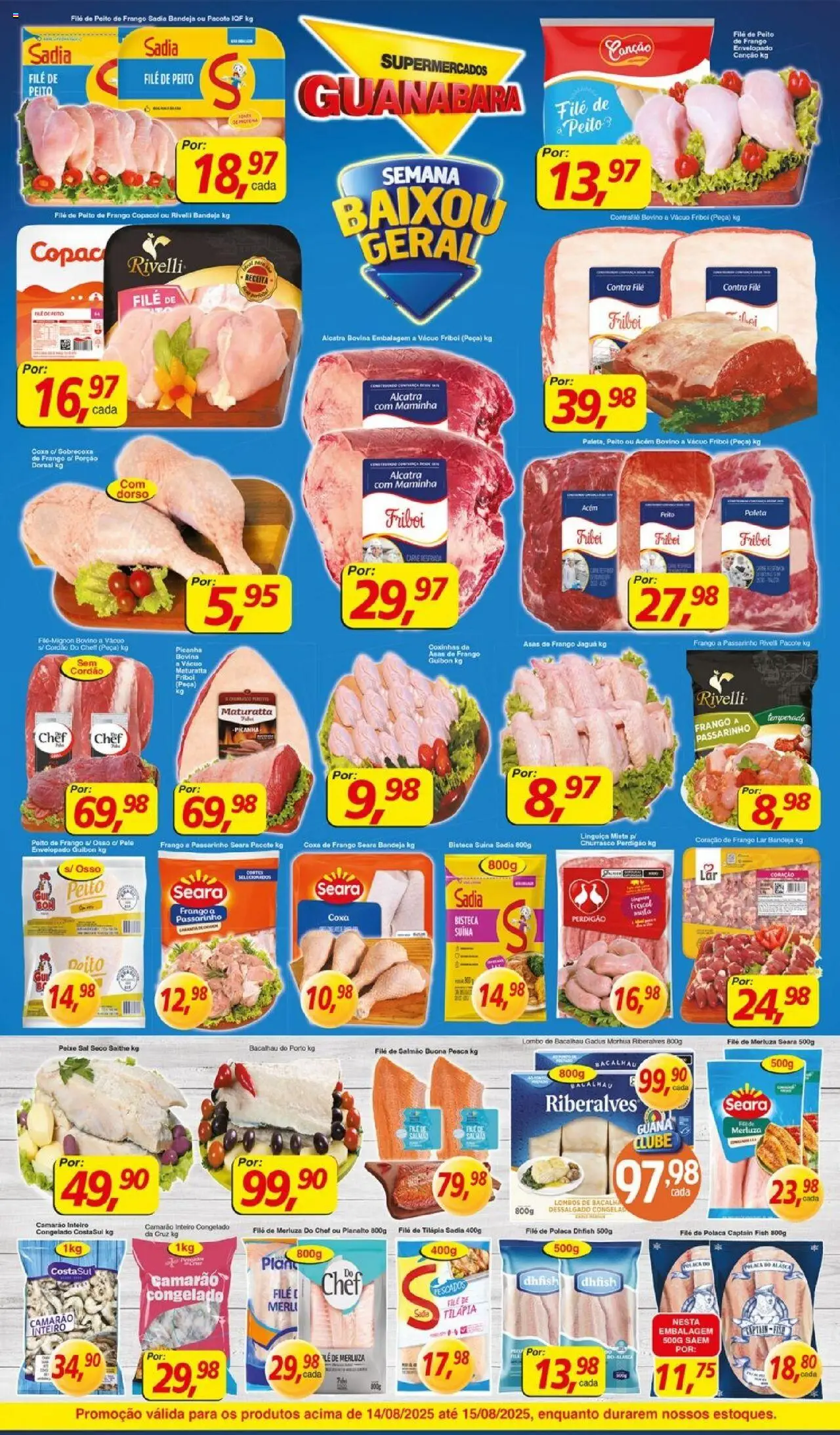 Supermercados Guanabara Folheto - válido de 14.08.2025 | Página: 5 | Produtos: Linguiça, Coxa de frango, Camarão, Bandeja