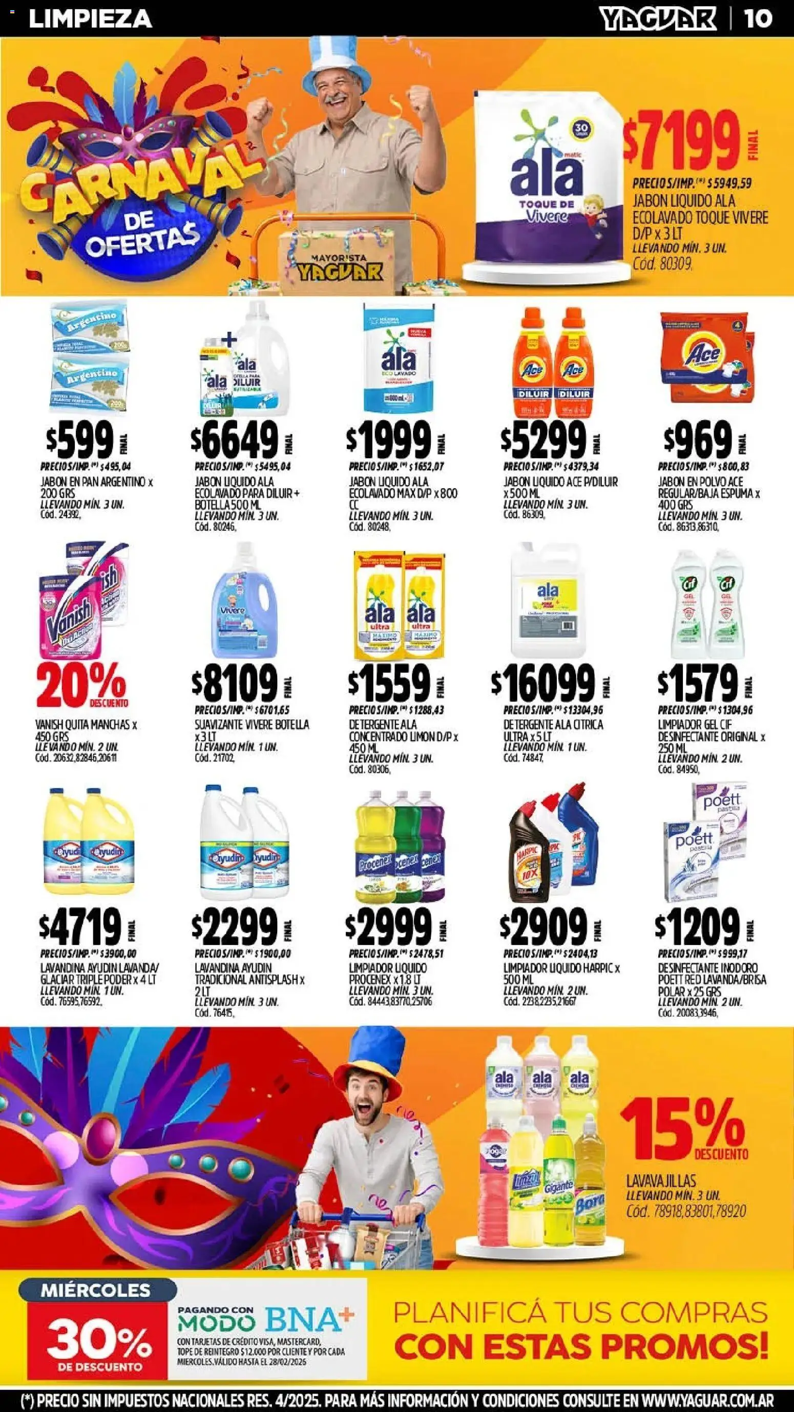 Yaguar - Oferta Semanal Misiones │ válido desde el 09.02.2026 | Página: 10 | Productos: Lavandina, Inodoro, Jabón líquido, Suavizante