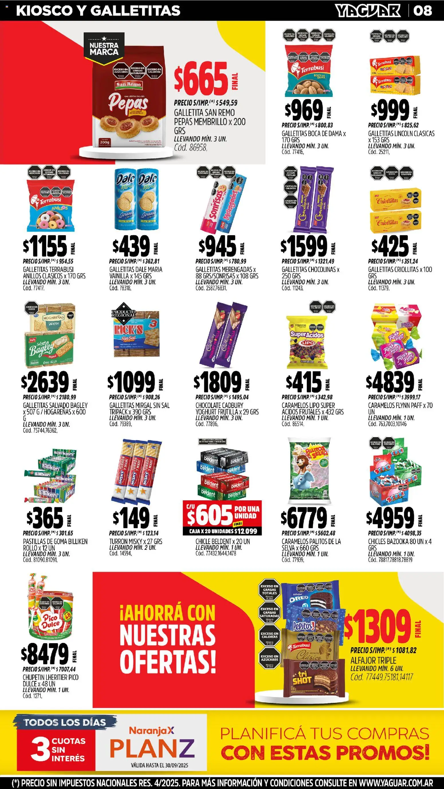 Yaguar - Salta │ válido desde el 27.10.2025 | Página: 8 | Productos: Galletitas, Chicles, Alfajor, Turrón