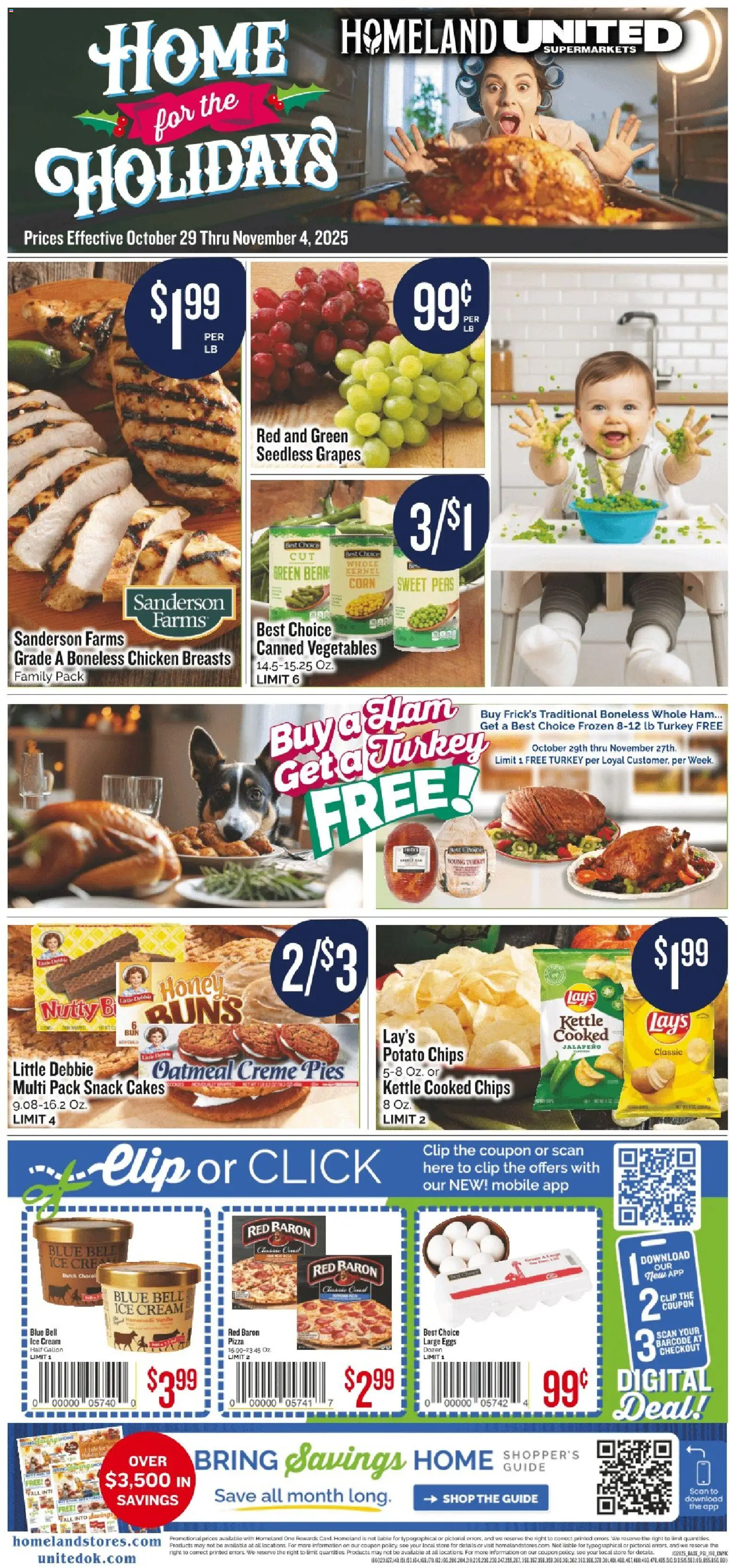 Homeland Weekly Ad - valid from 29.10.2025 | Page: 1 | Products: Corn, Ham, Cream, Ice cream