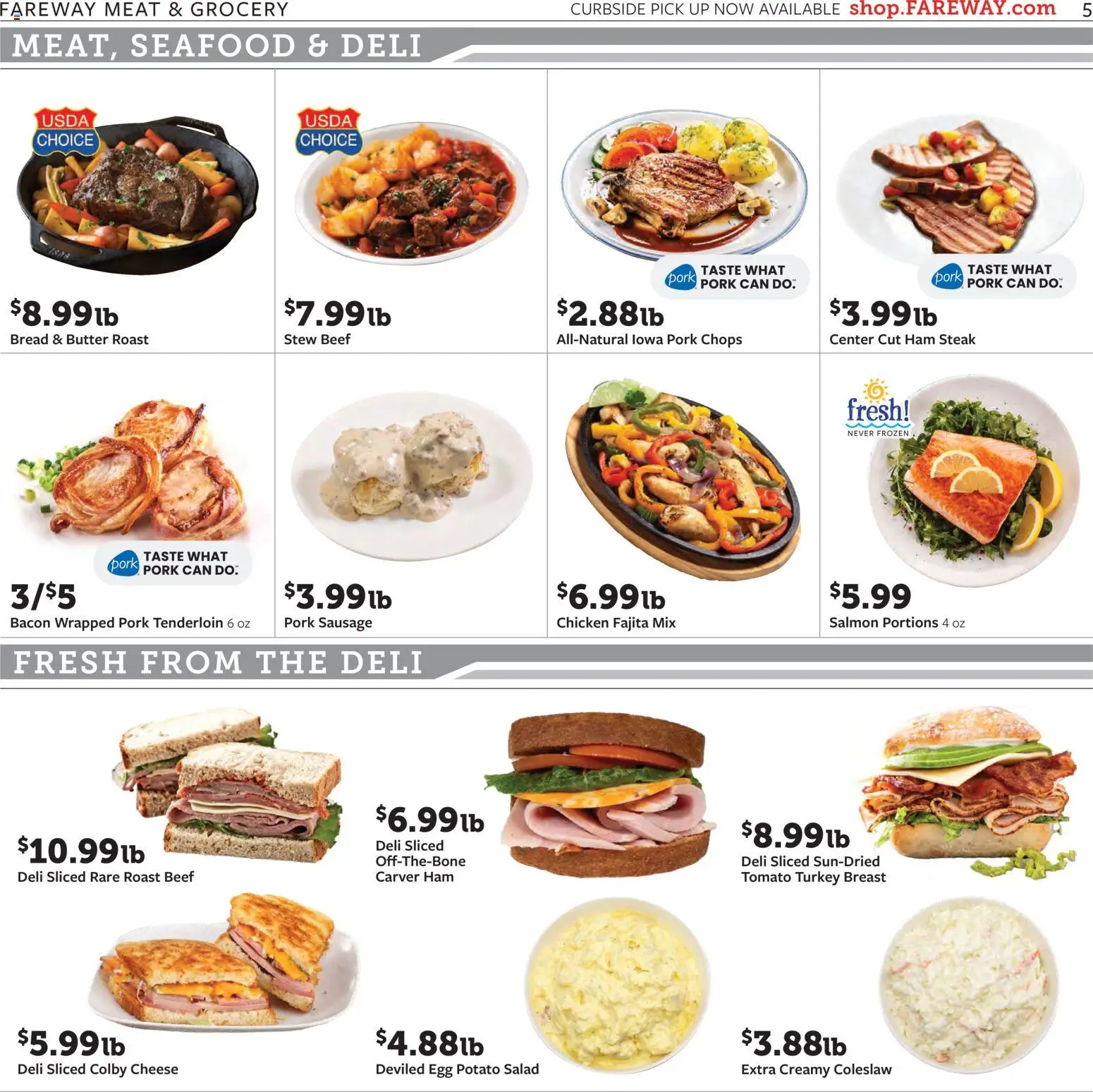 Fareway Weekly Ad - valid from 05.01.2026 | Page: 5 | Products: Pork, Beef, Salad, Seafood